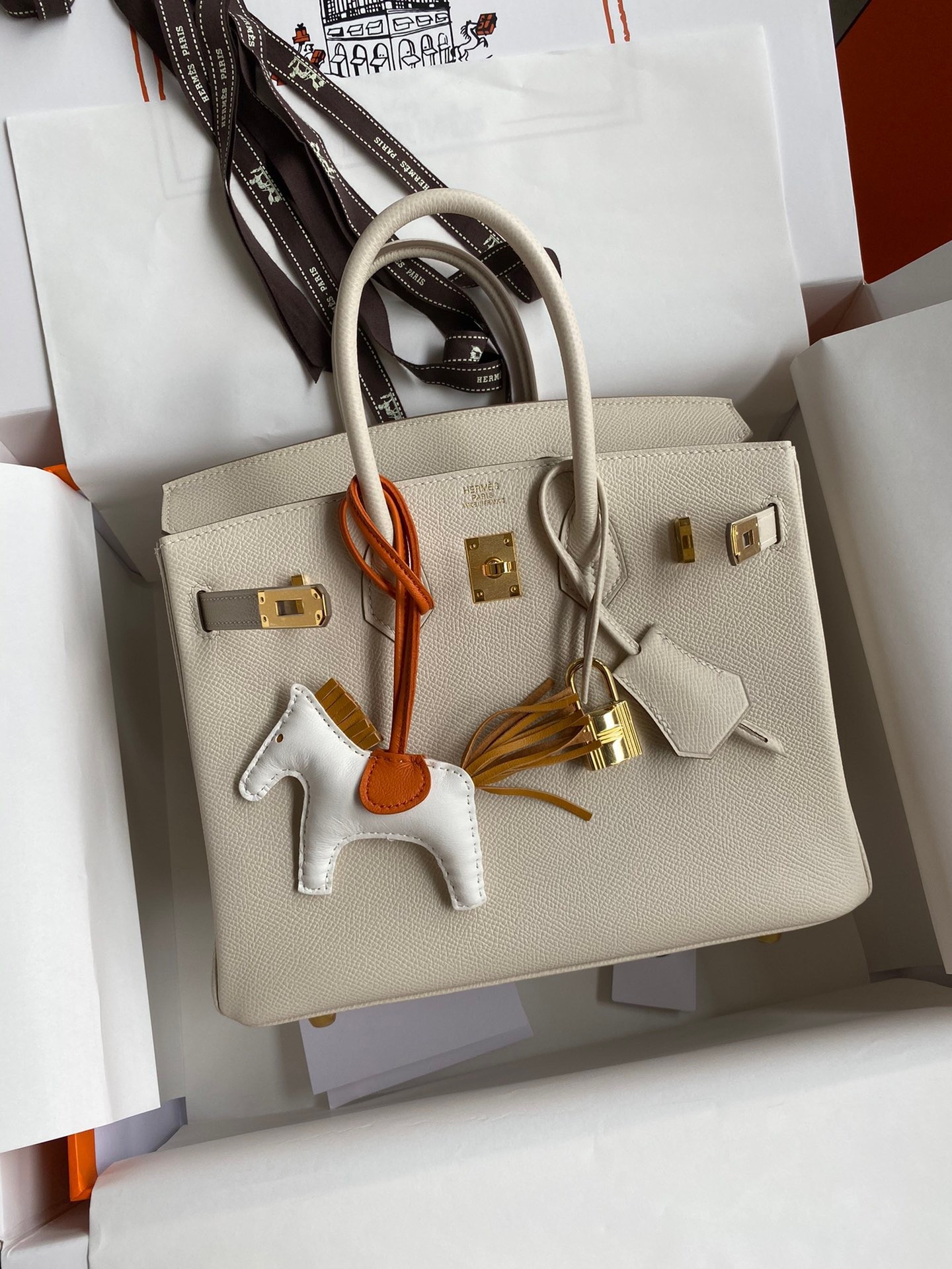 H**mes birkin 25 retourne handmade bag in craie epsom calfskin