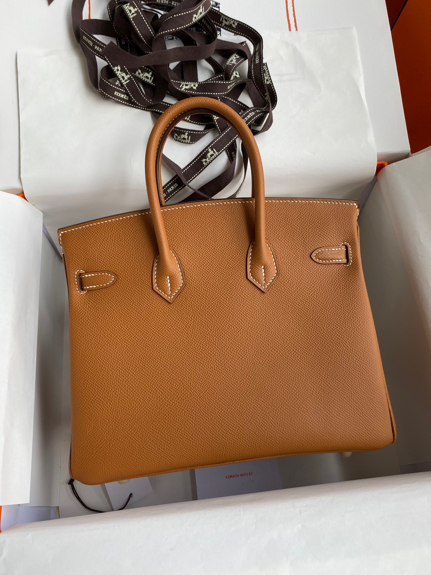 H**mes birkin 25 retourne handmade bag in gold epsom calfskin