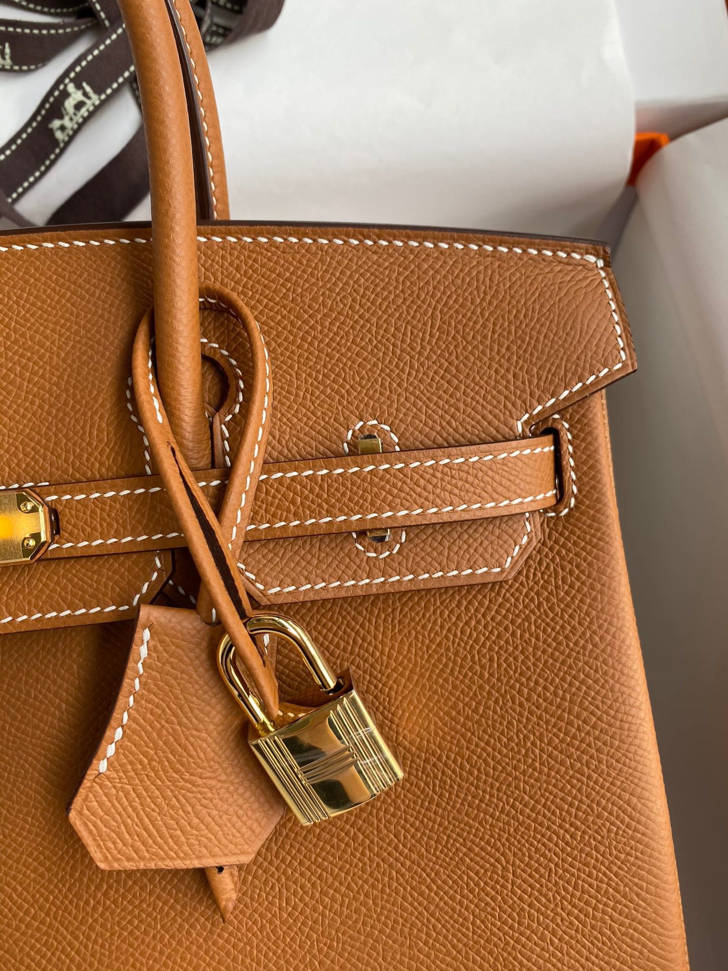 H**mes birkin 25 retourne handmade bag in gold epsom calfskin