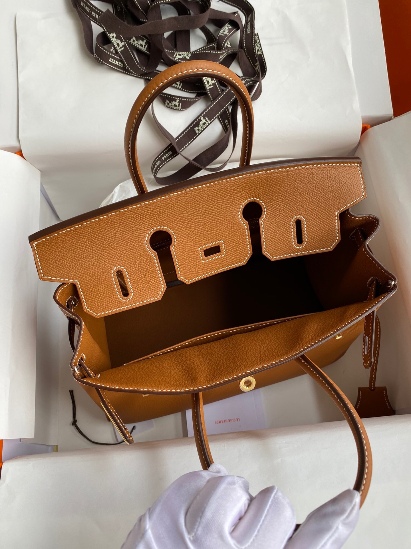 H**mes birkin 25 retourne handmade bag in gold epsom calfskin
