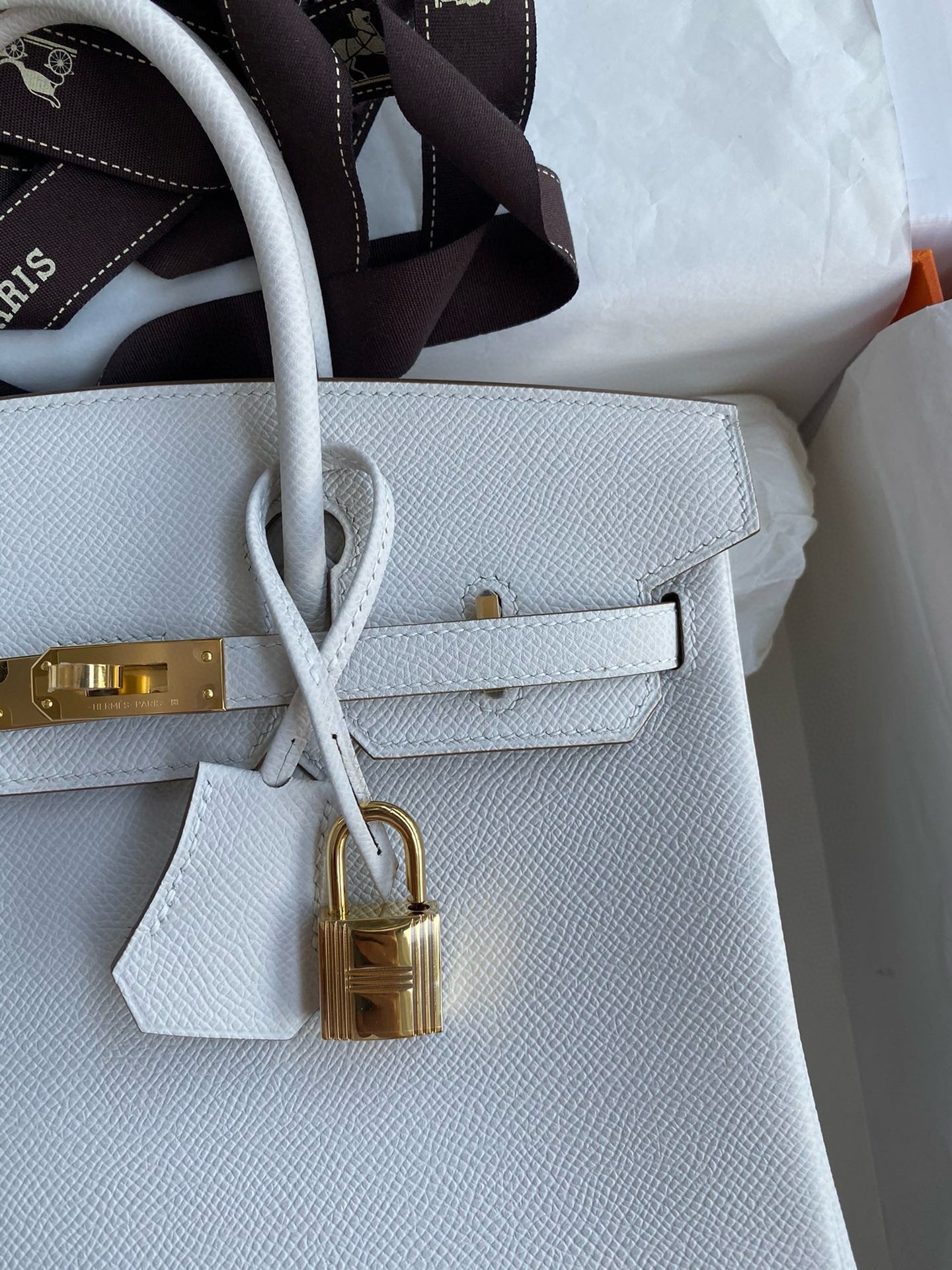 H**mes birkin 25 retourne handmade bag in gris pale epsom calfskin