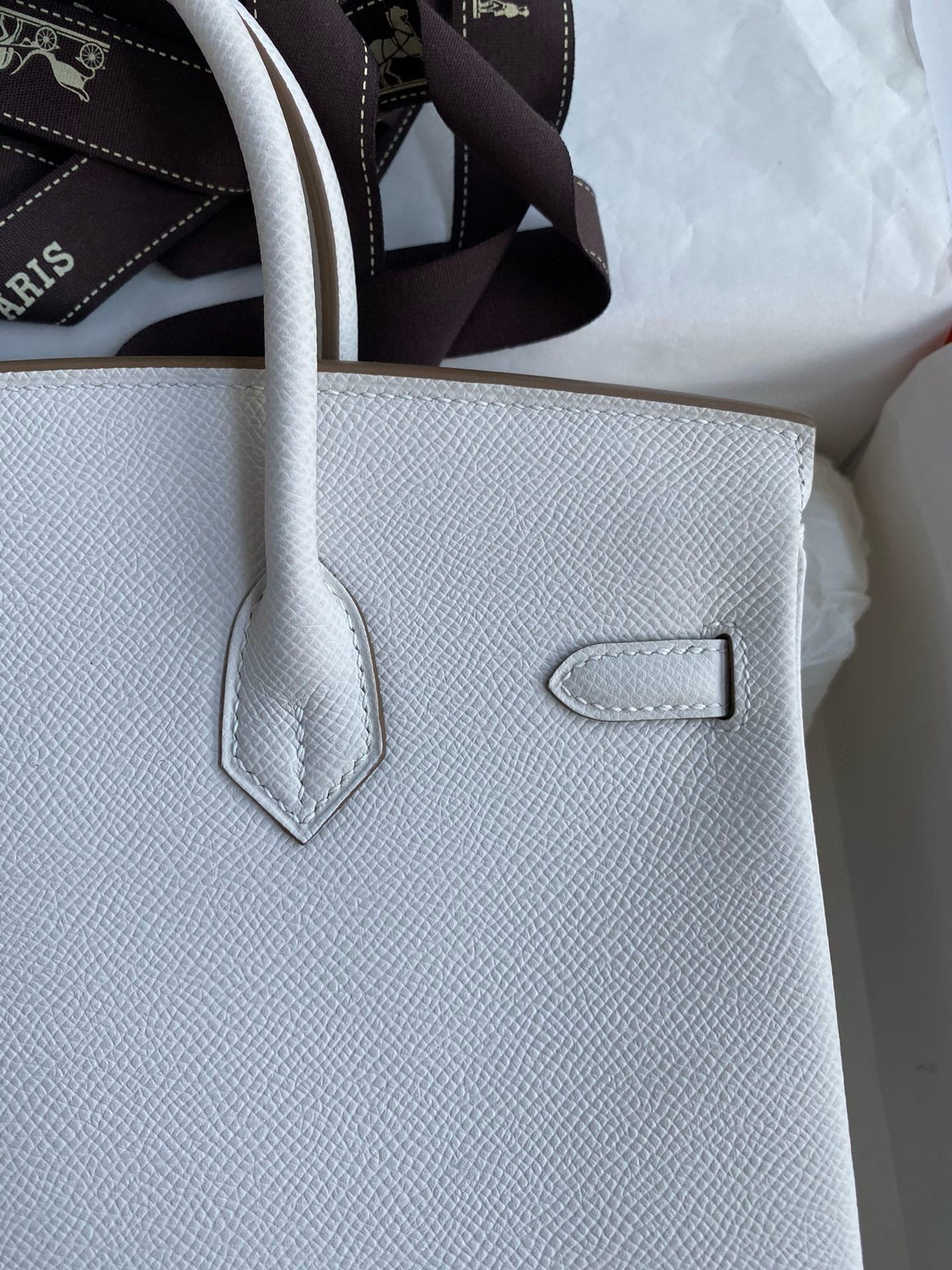 H**mes birkin 25 retourne handmade bag in gris pale epsom calfskin