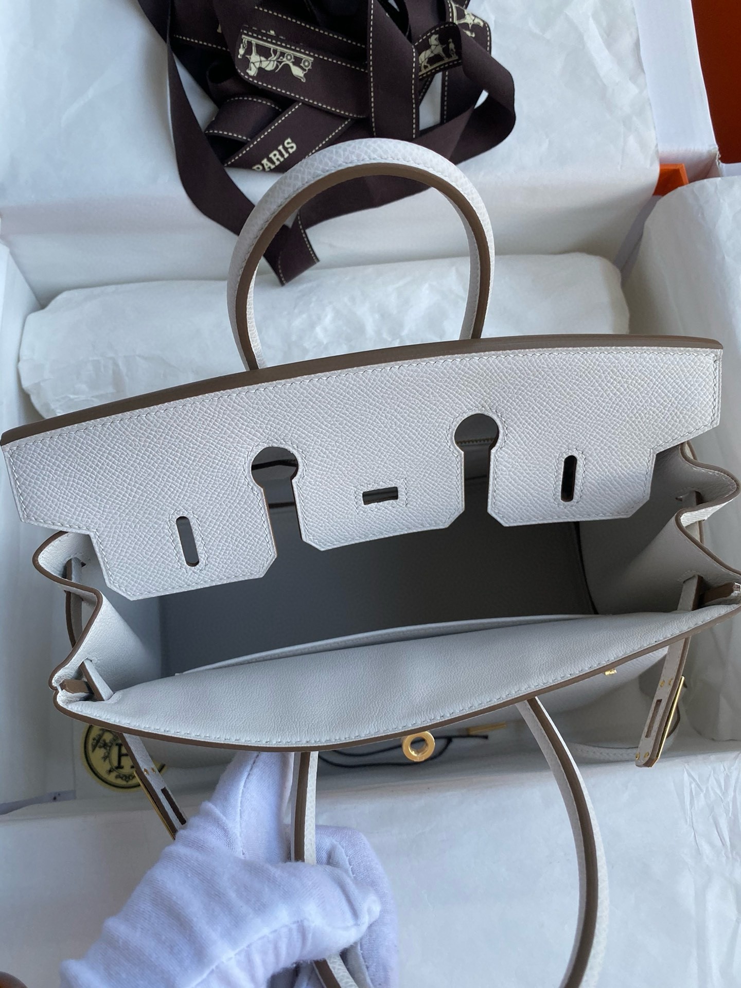 H**mes birkin 25 retourne handmade bag in gris pale epsom calfskin