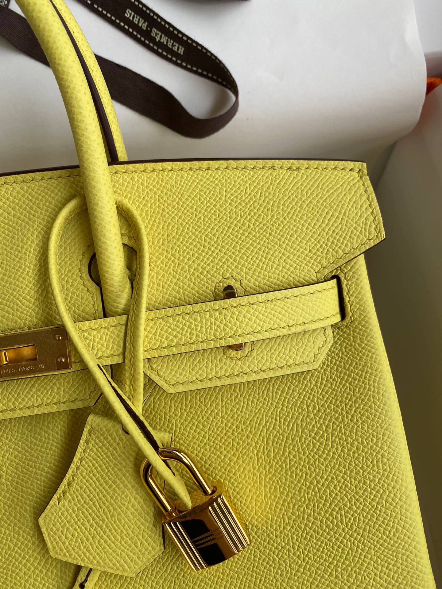 H**mes birkin 25 retourne handmade bag in lime epsom calfskin