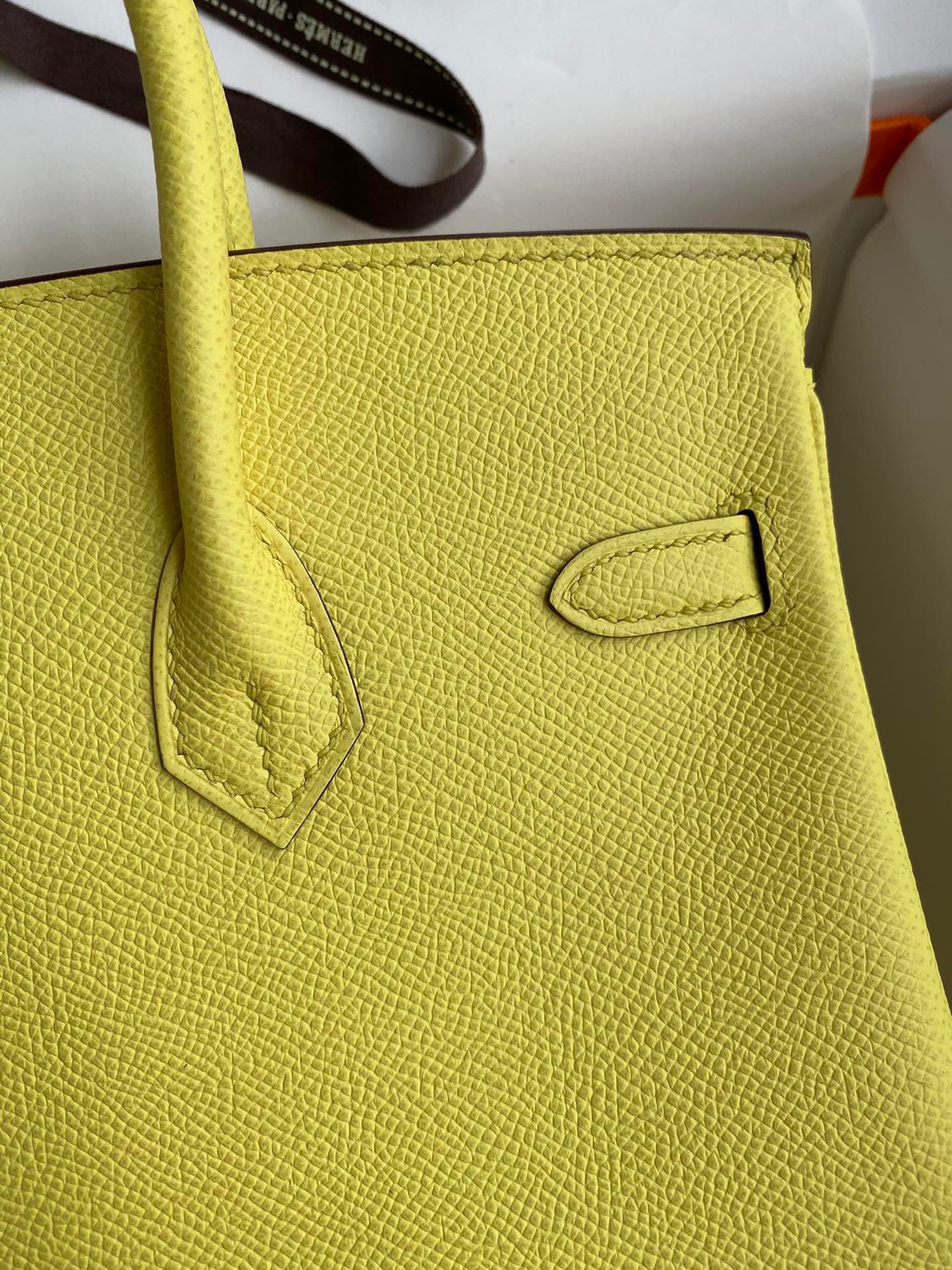 H**mes birkin 25 retourne handmade bag in lime epsom calfskin