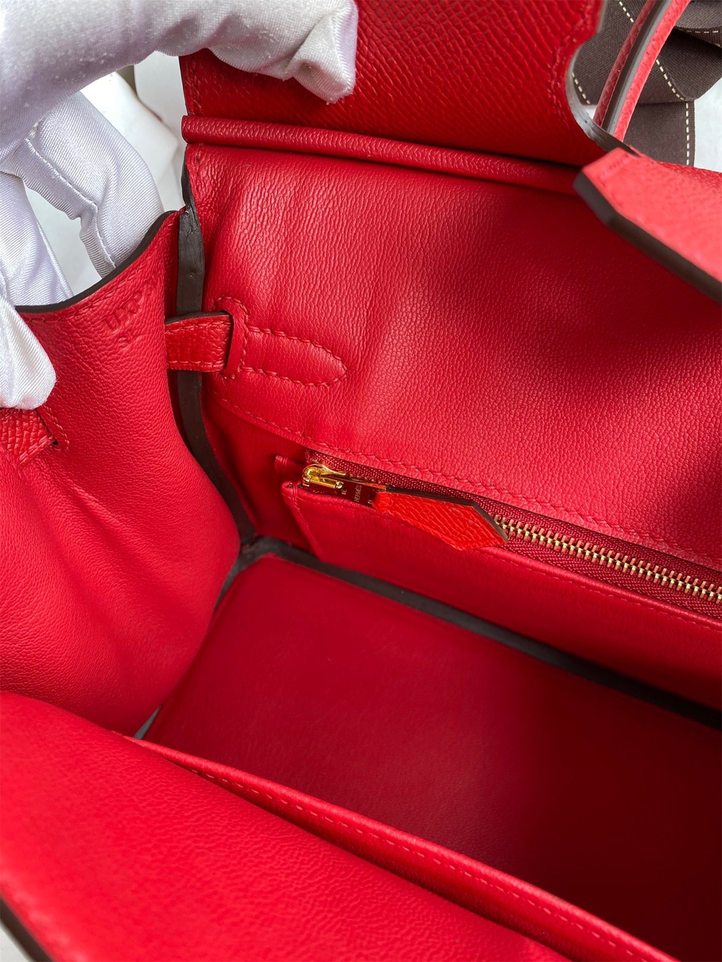 H**mes birkin 25 retourne handmade bag in red epsom calfskin