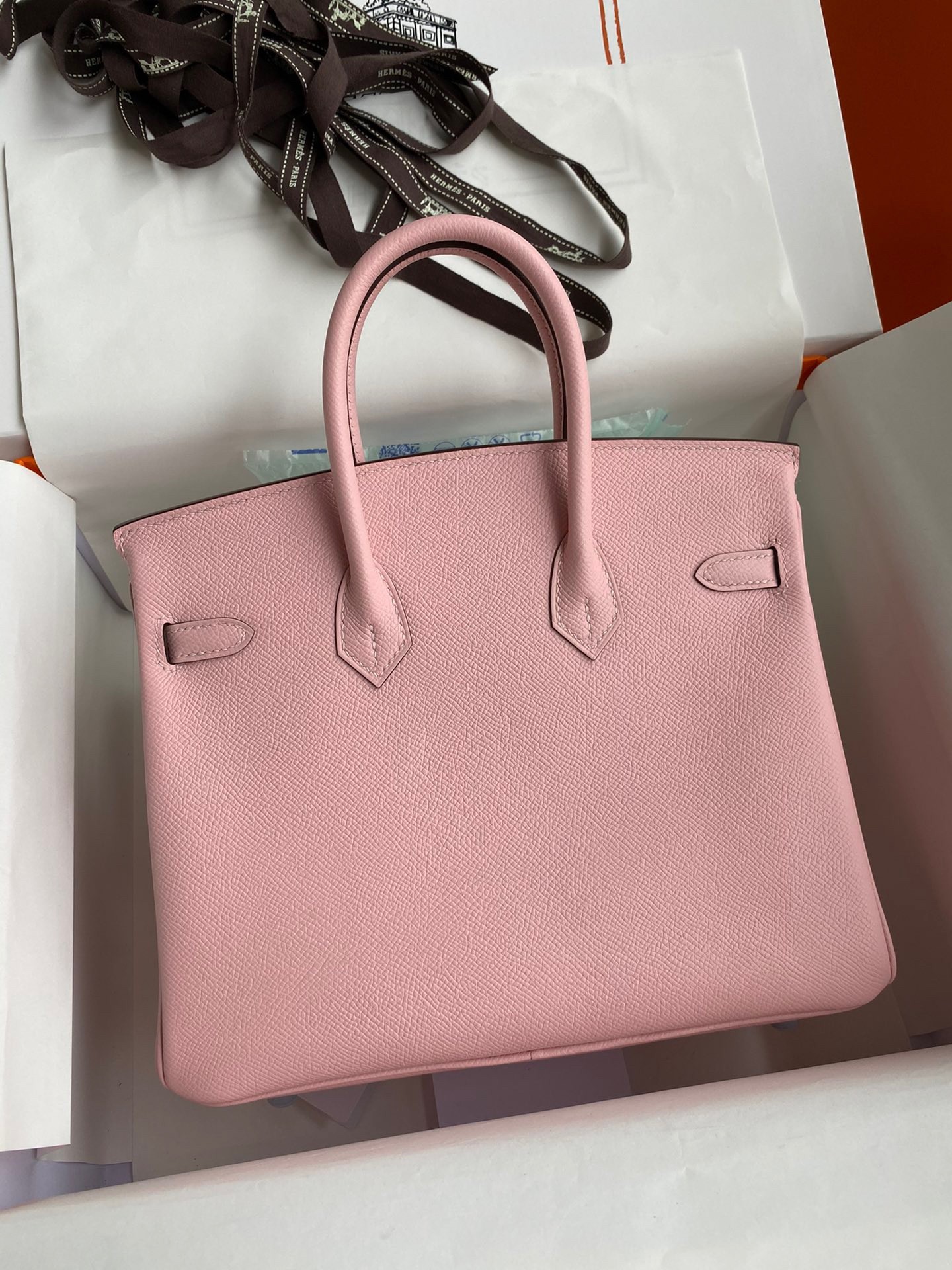 H**mes birkin 25 retourne handmade bag in rose sakura epsom calfskin