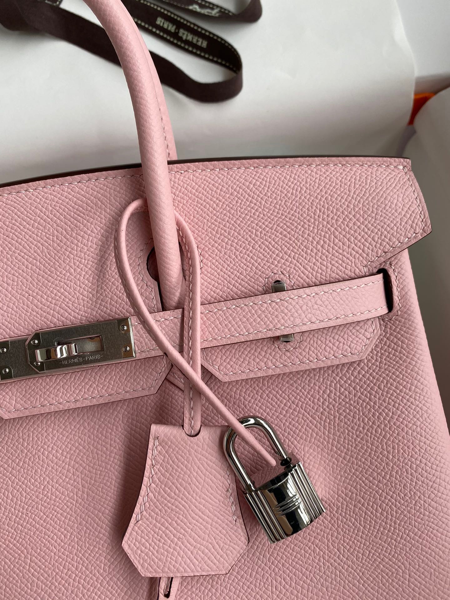 H**mes birkin 25 retourne handmade bag in rose sakura epsom calfskin