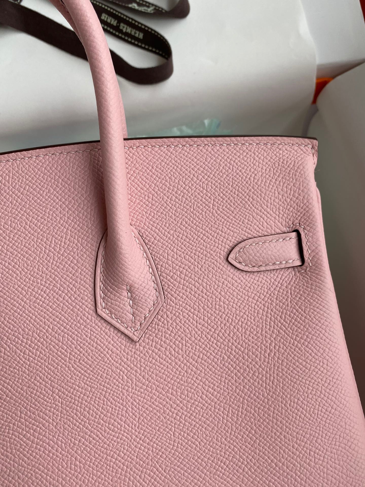 H**mes birkin 25 retourne handmade bag in rose sakura epsom calfskin