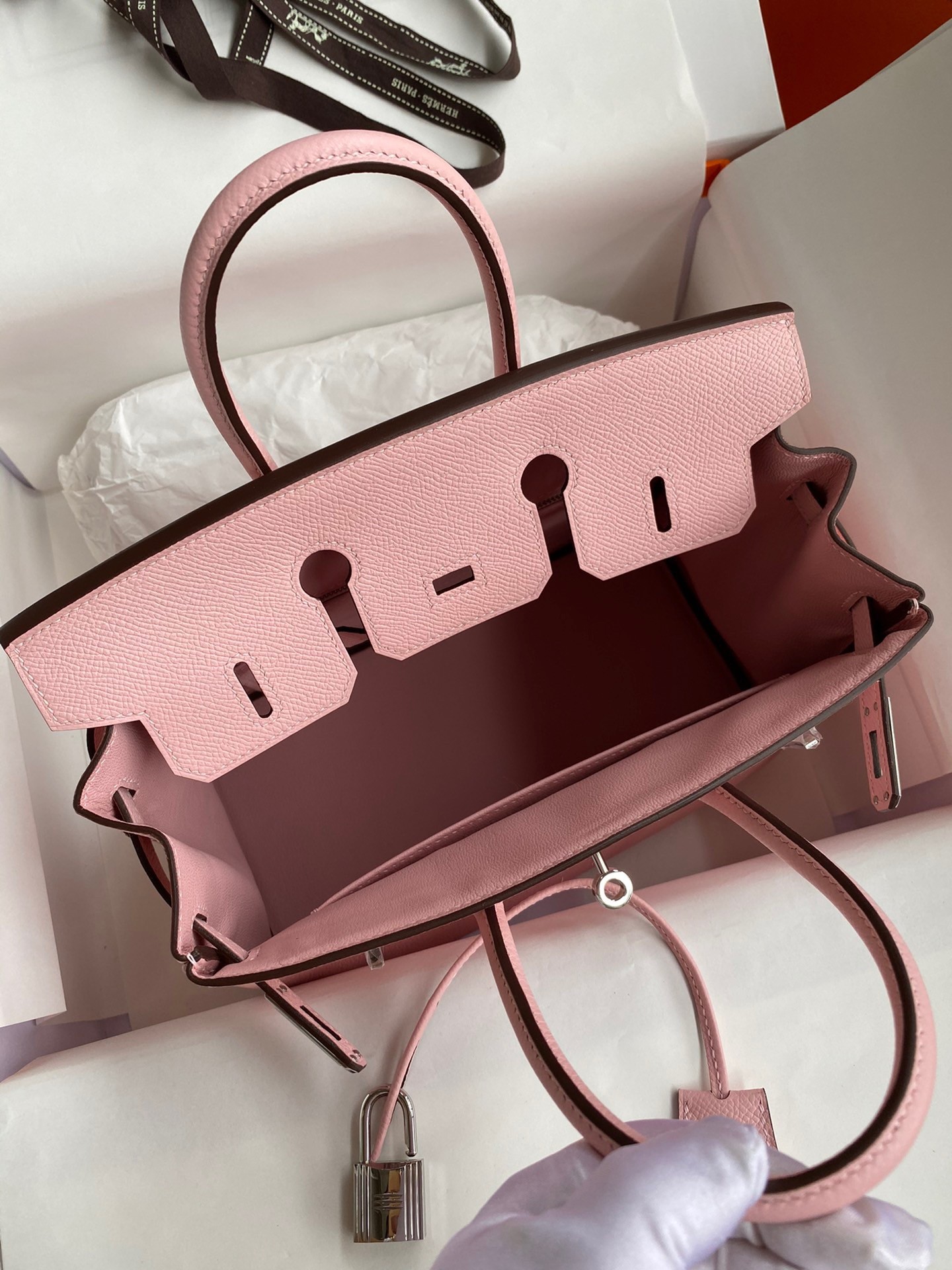 H**mes birkin 25 retourne handmade bag in rose sakura epsom calfskin