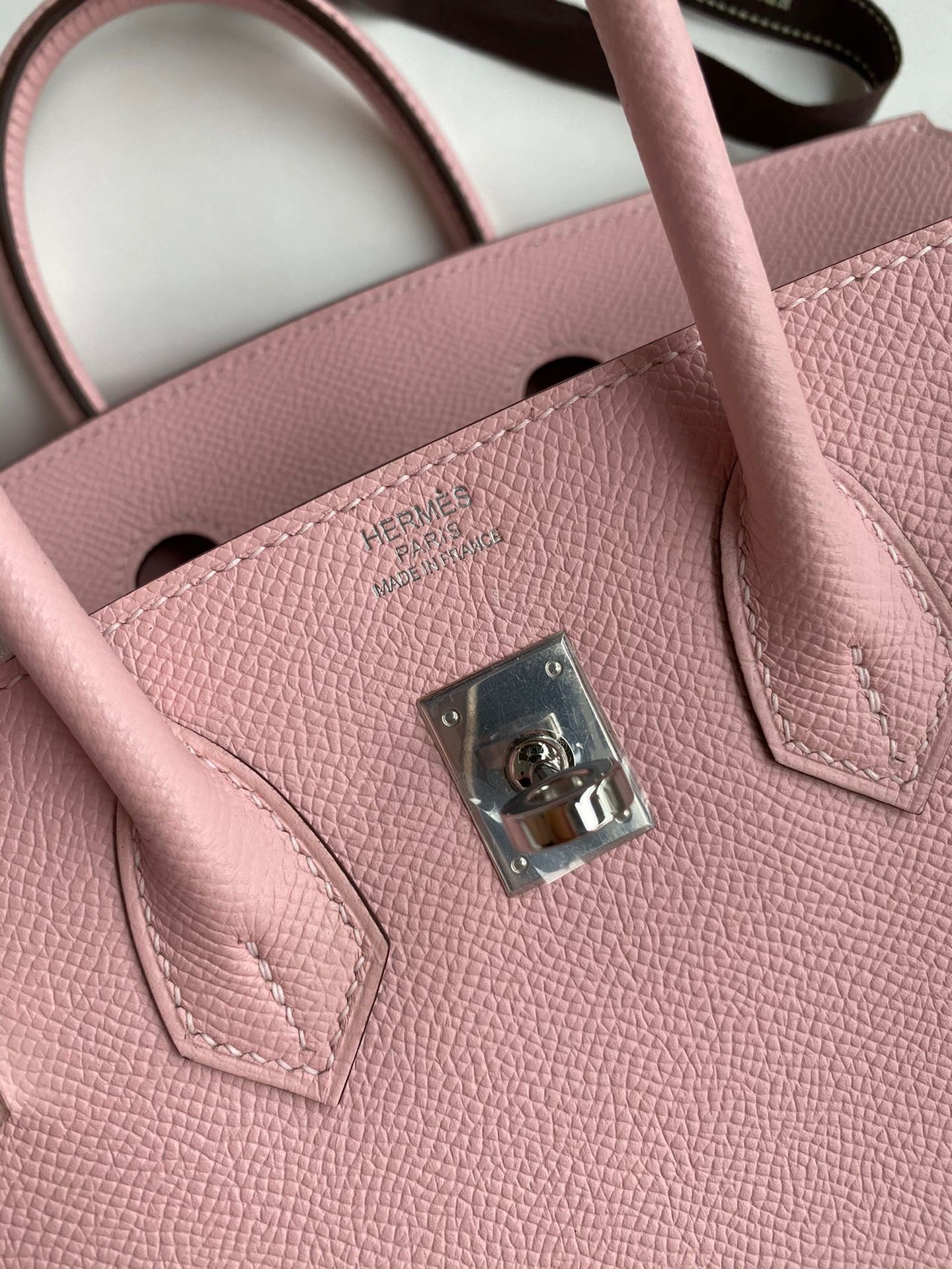 H**mes birkin 25 retourne handmade bag in rose sakura epsom calfskin