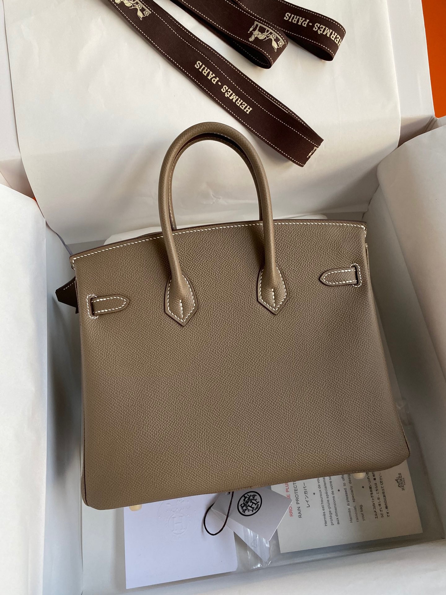 H**mes birkin 25 retourne handmade bag in taupe epsom calfskin