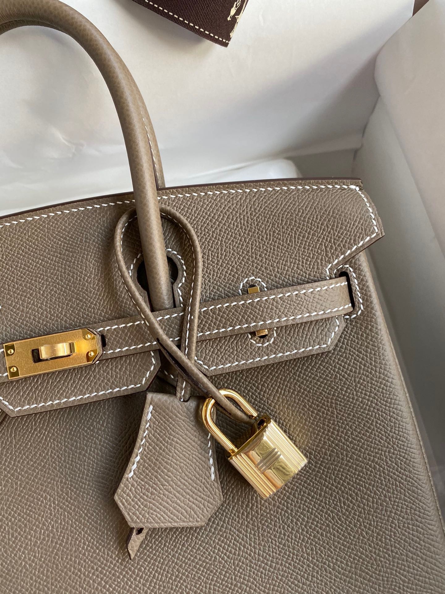 H**mes birkin 25 retourne handmade bag in taupe epsom calfskin
