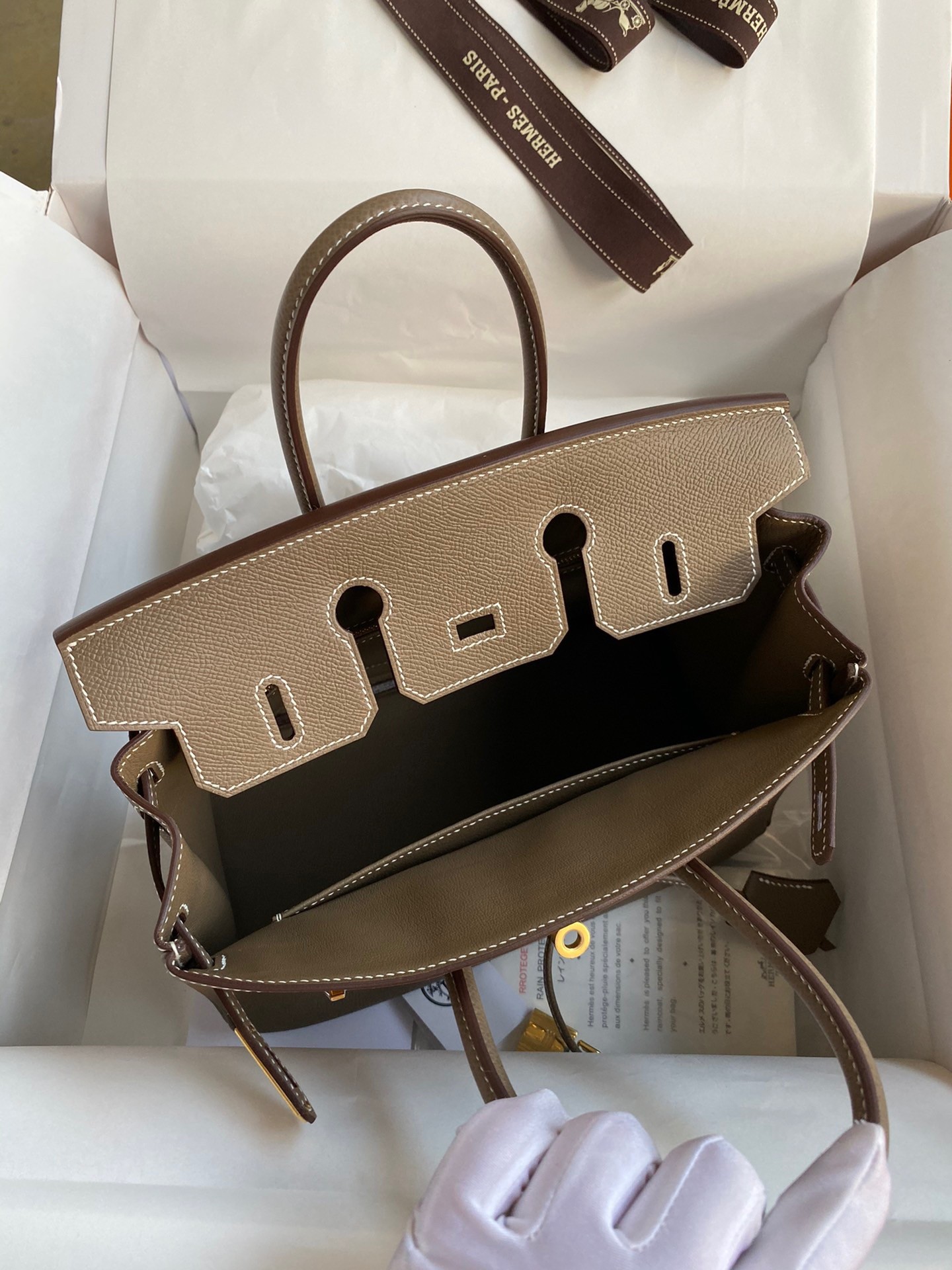 H**mes birkin 25 retourne handmade bag in taupe epsom calfskin
