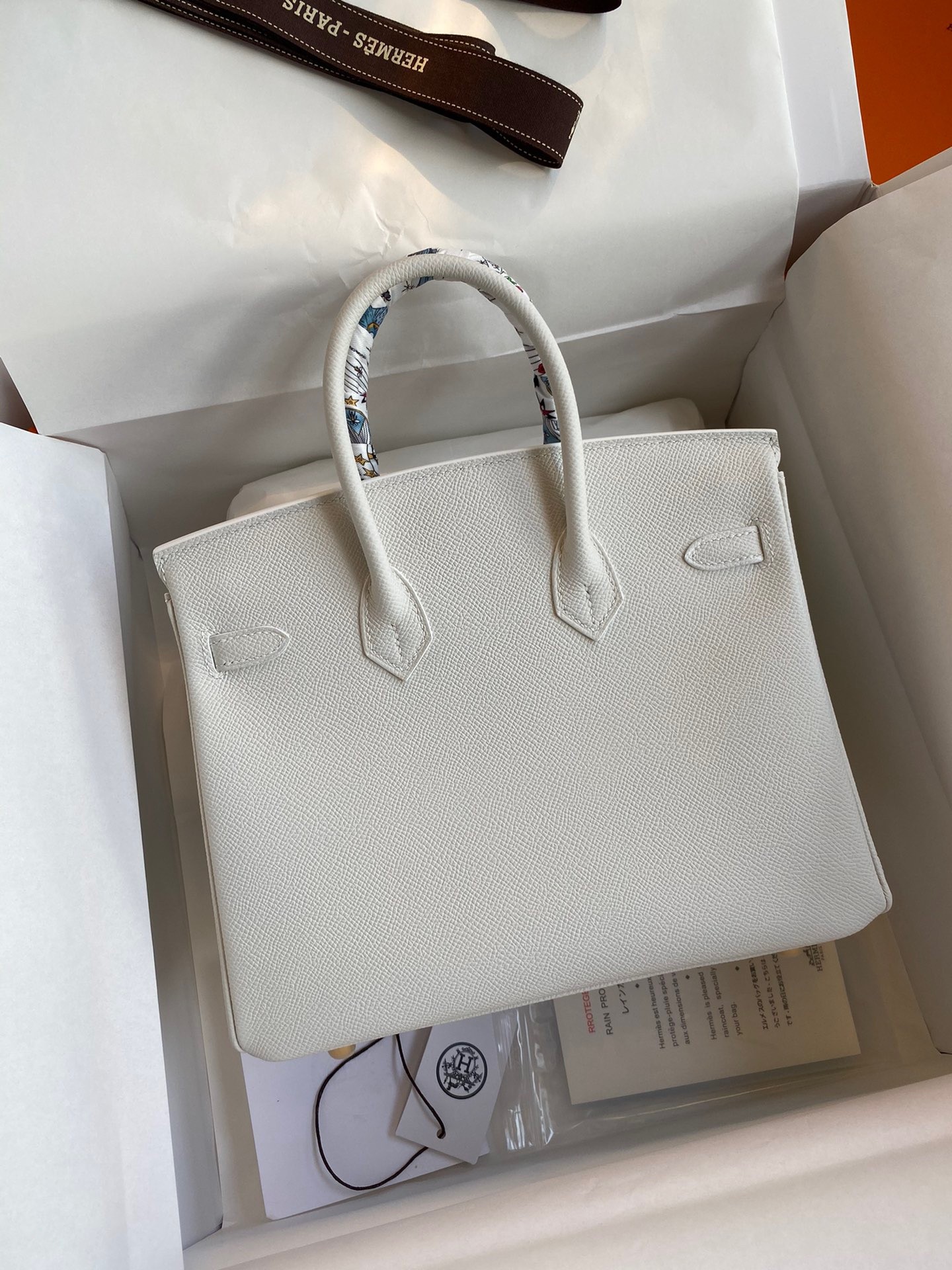 H**mes birkin 25 retourne handmade bag in white epsom calfskin