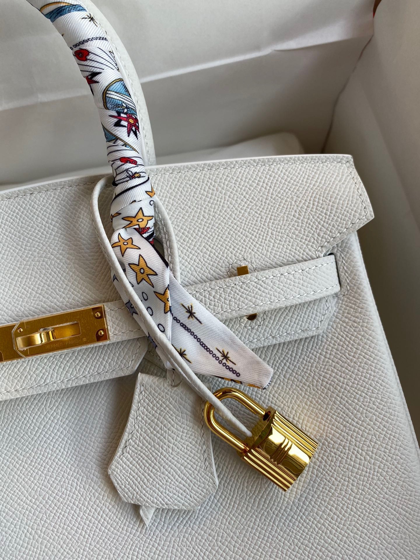 H**mes birkin 25 retourne handmade bag in white epsom calfskin