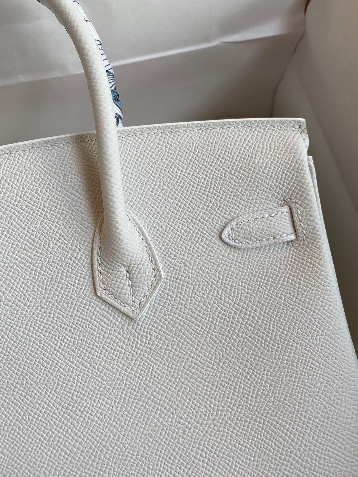 H**mes birkin 25 retourne handmade bag in white epsom calfskin