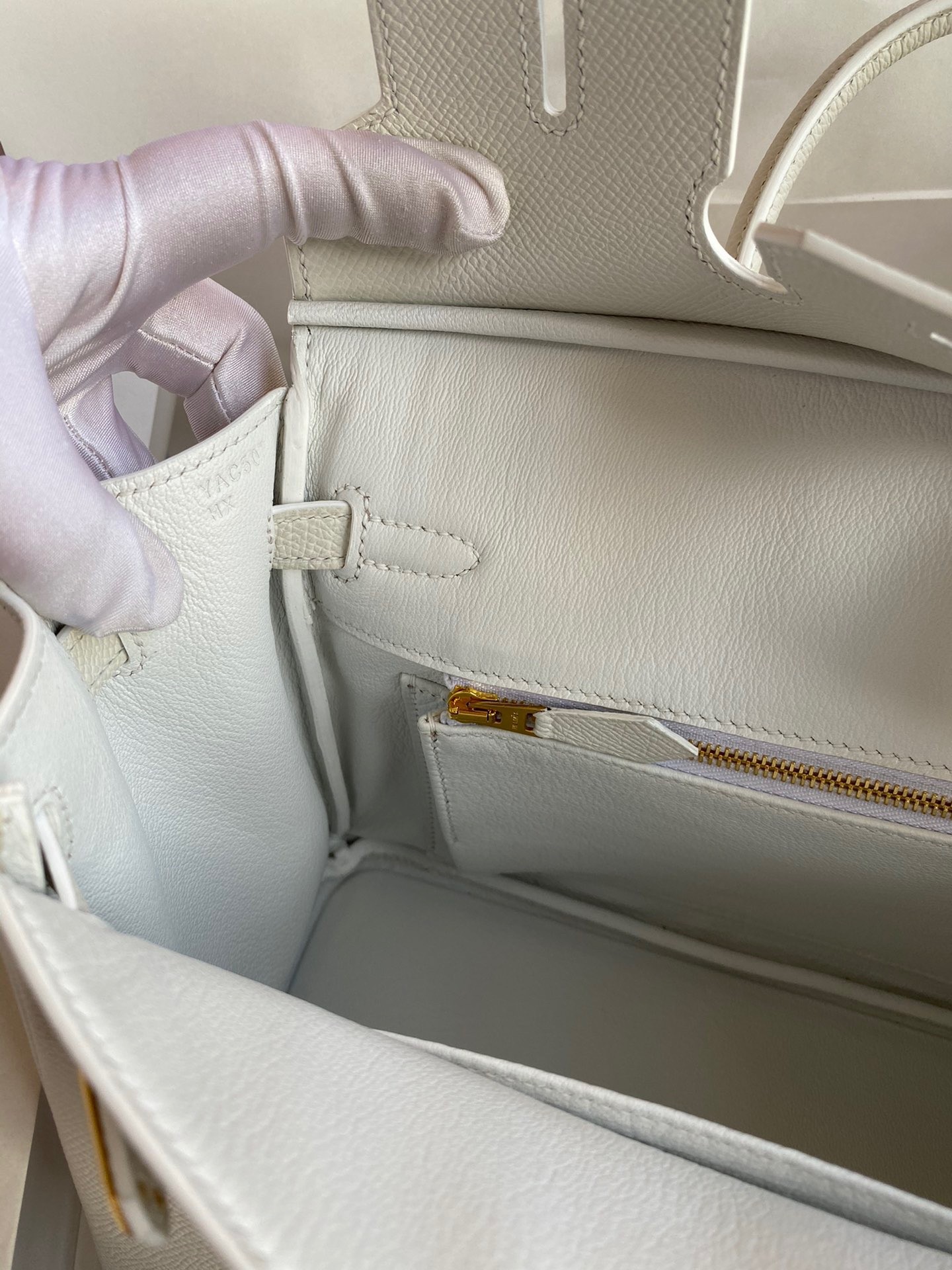 H**mes birkin 25 retourne handmade bag in white epsom calfskin