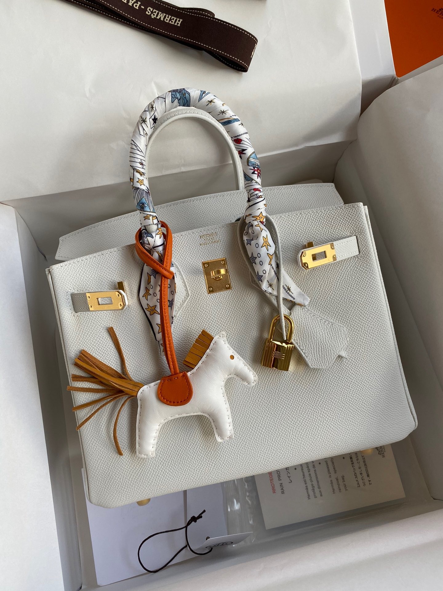 H**mes birkin 25 retourne handmade bag in white epsom calfskin