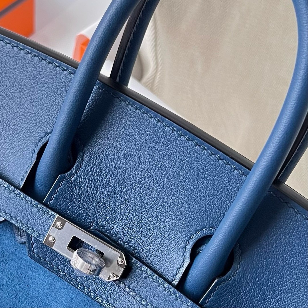 H**mes birkin 25 grizzly bag in blue veau doblis and swift leather