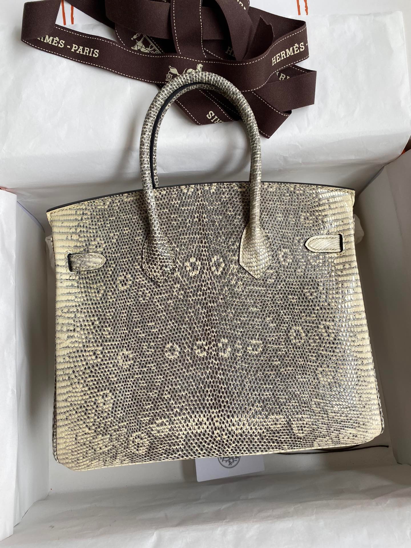 H**mes birkin 25 retourne handmade bag in ombre lizard leather