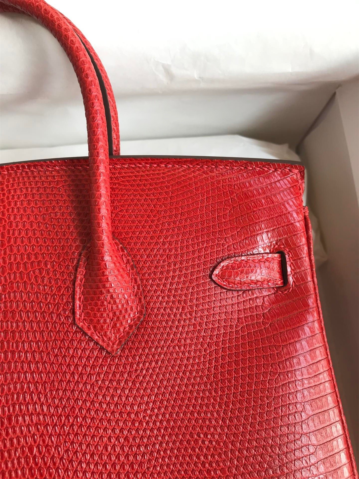 H**mes birkin 25 retourne handmade bag in red lizard leather