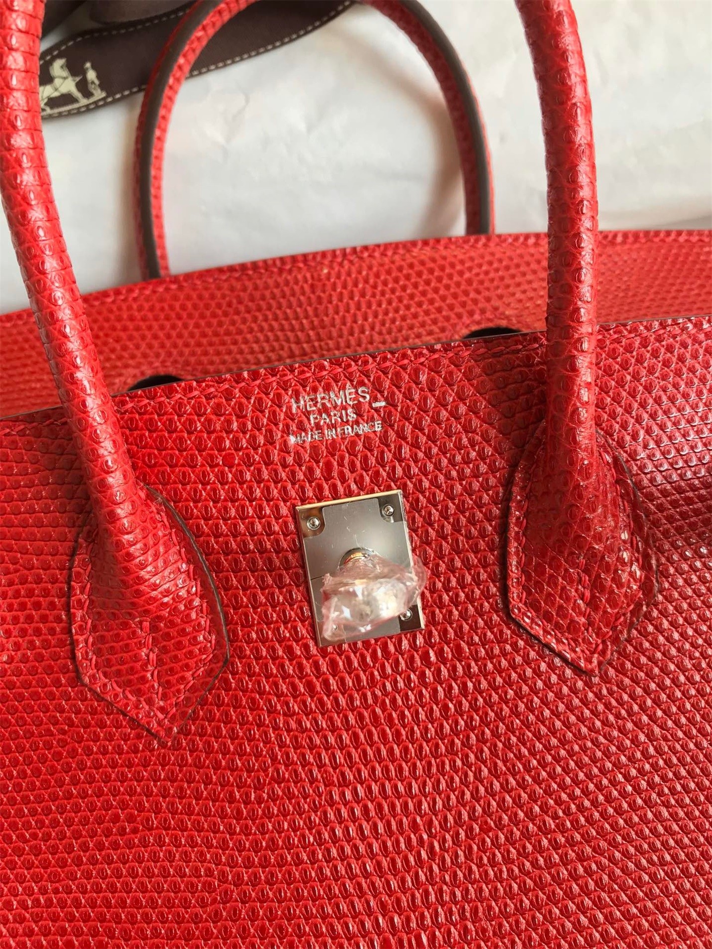 H**mes birkin 25 retourne handmade bag in red lizard leather