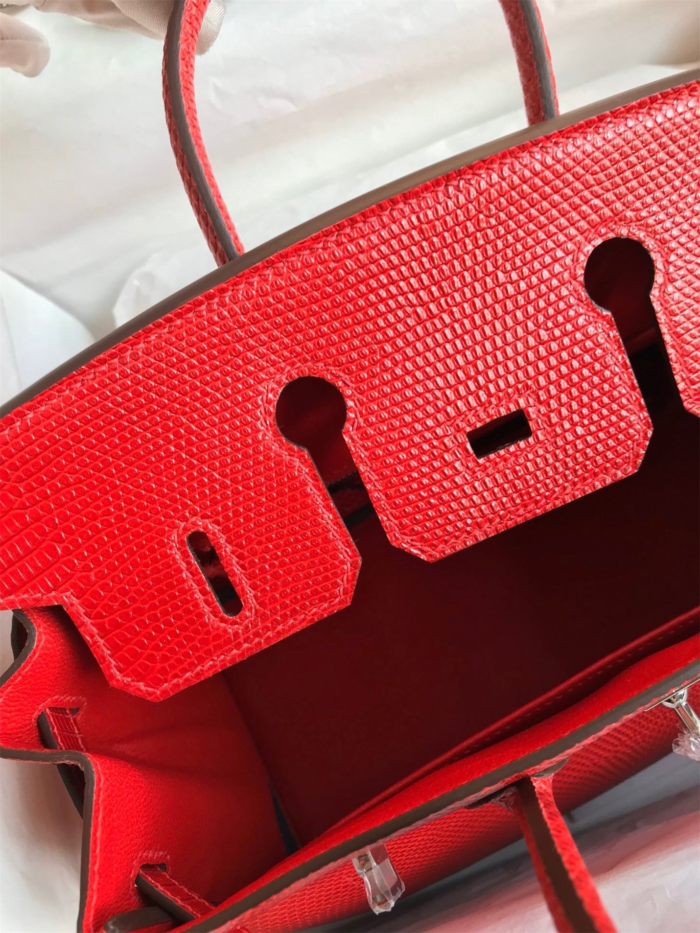 H**mes birkin 25 retourne handmade bag in red lizard leather