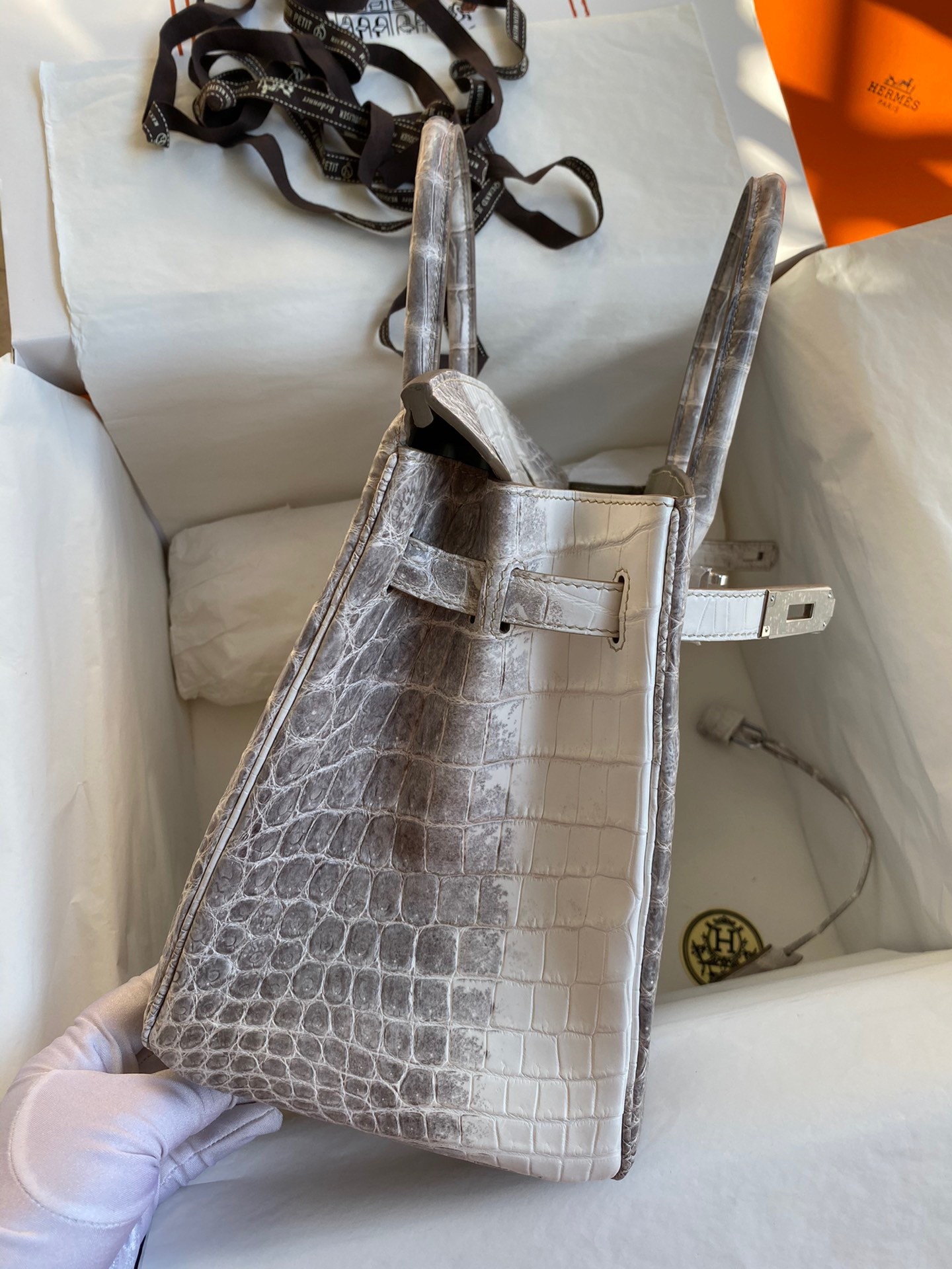 H**mes birkin 25 retourne bag in himalaya niloticus crocodile skin