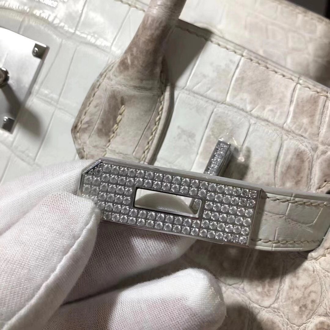 H**mes birkin 25 diamond bag in himalaya niloticus crocodile skin