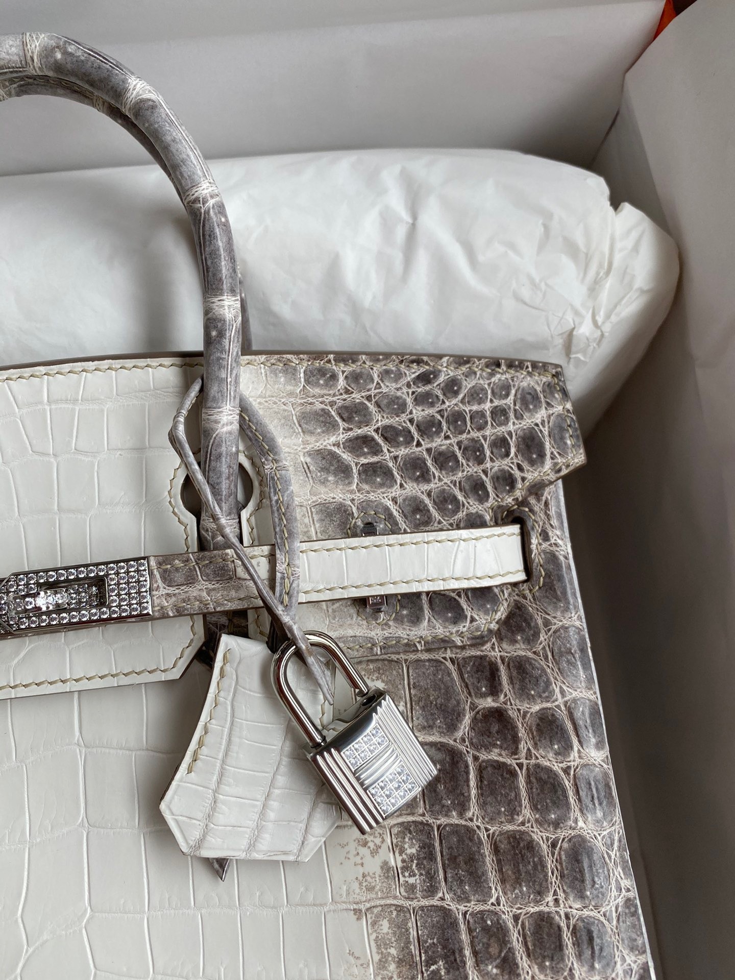 H**mes birkin 25 diamond bag in himalaya niloticus crocodile skin