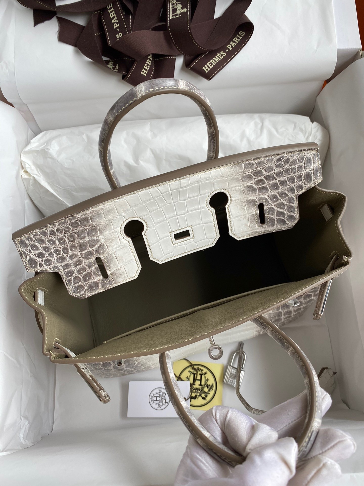 H**mes birkin 25 diamond bag in himalaya niloticus crocodile skin