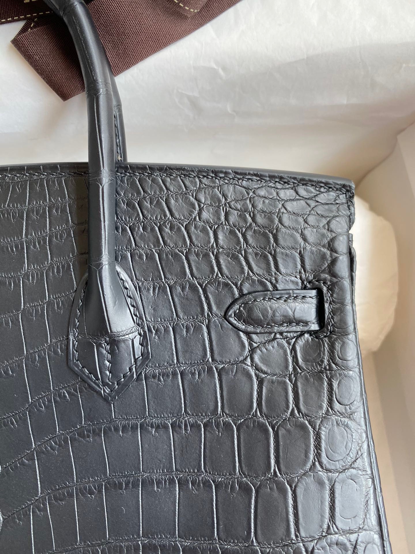 H**mes birkin 25 handmade bag in black crocodile niloticus matte skin