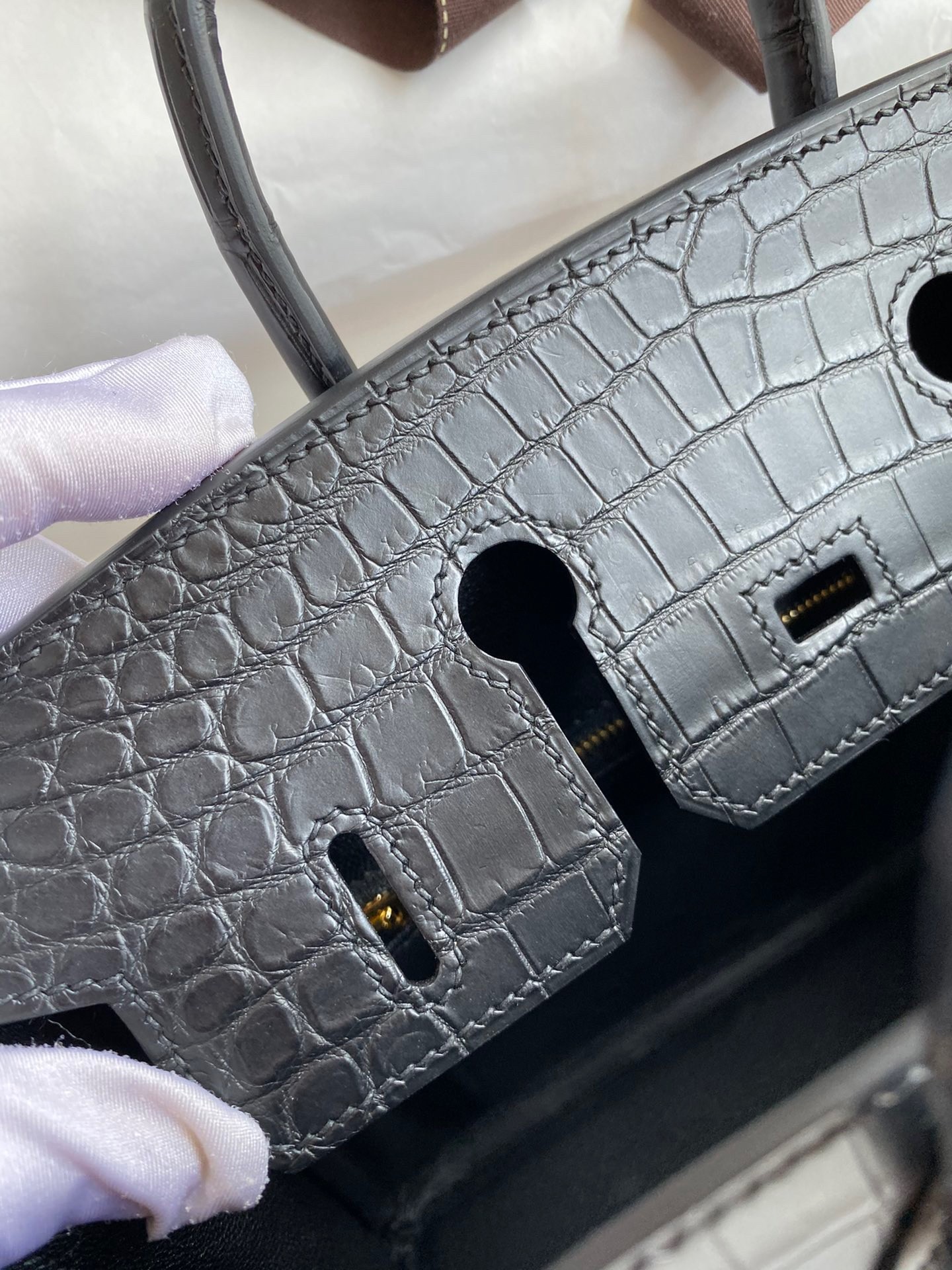 H**mes birkin 25 handmade bag in black crocodile niloticus matte skin