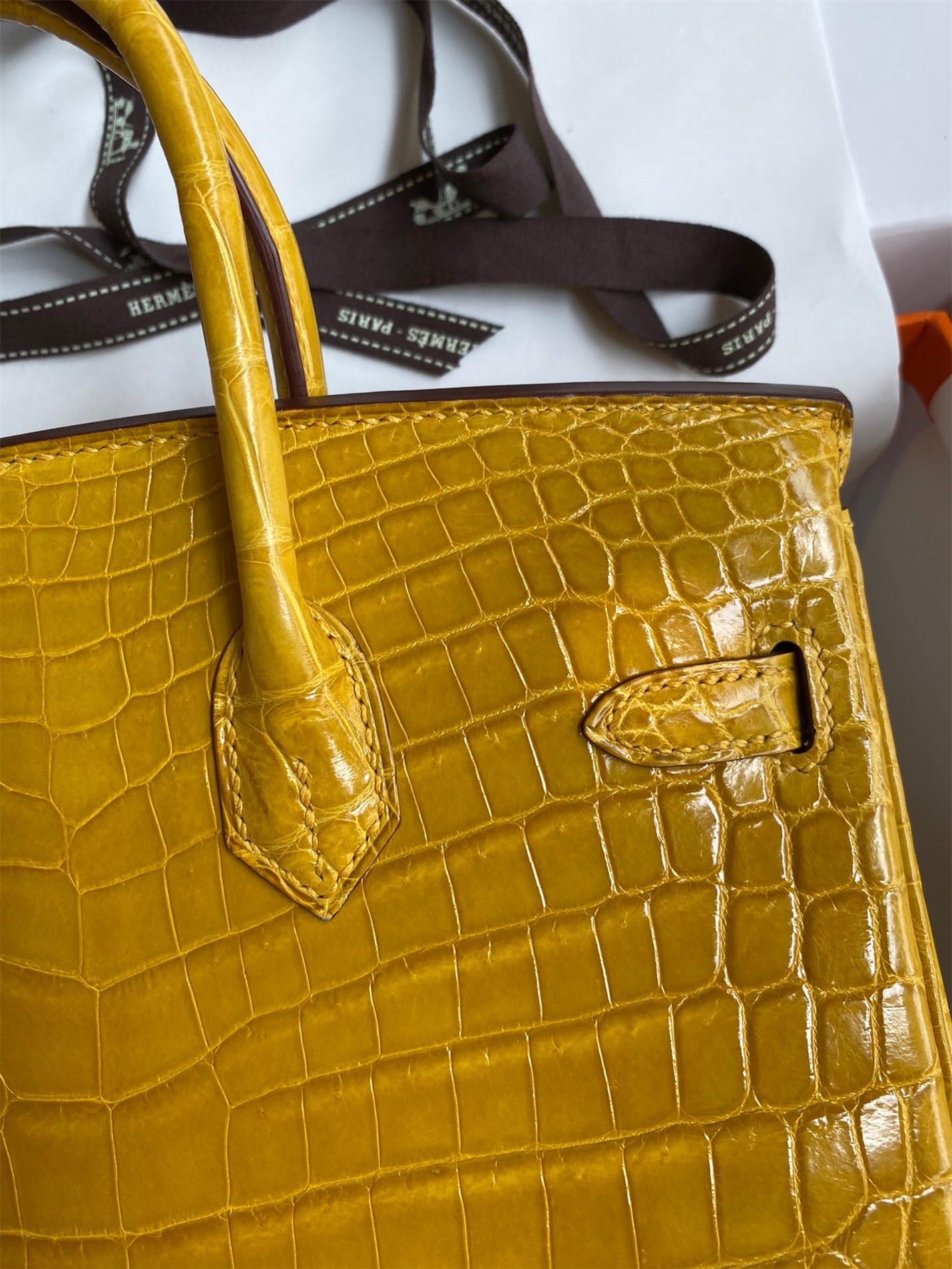 H**mes birkin 25 handmade bag in yellow crocodile niloticus shiny skin