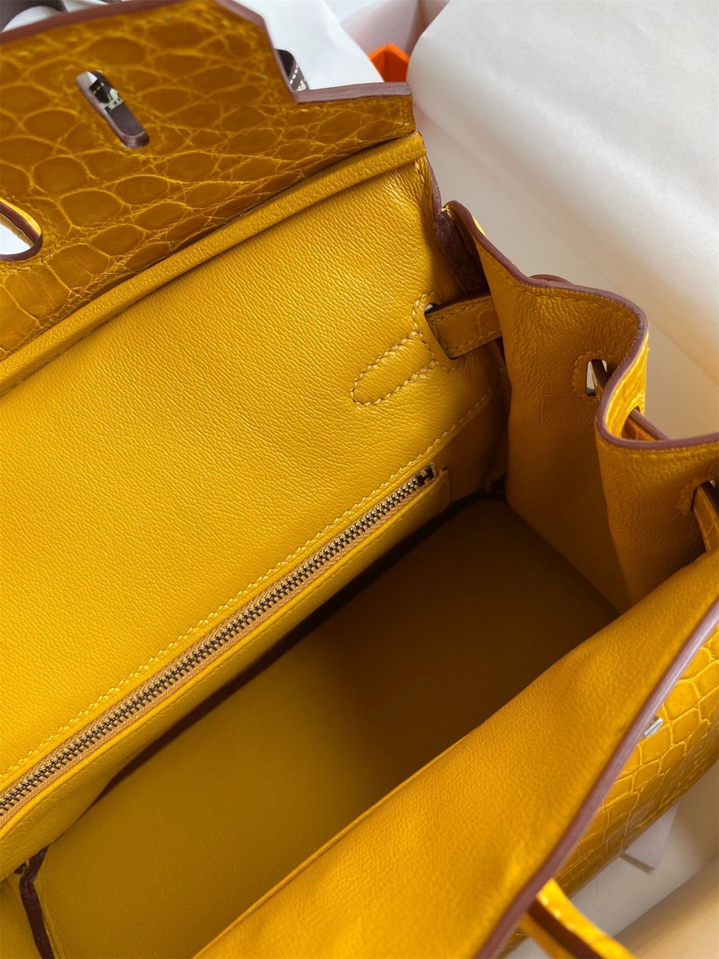 H**mes birkin 25 handmade bag in yellow crocodile niloticus shiny skin