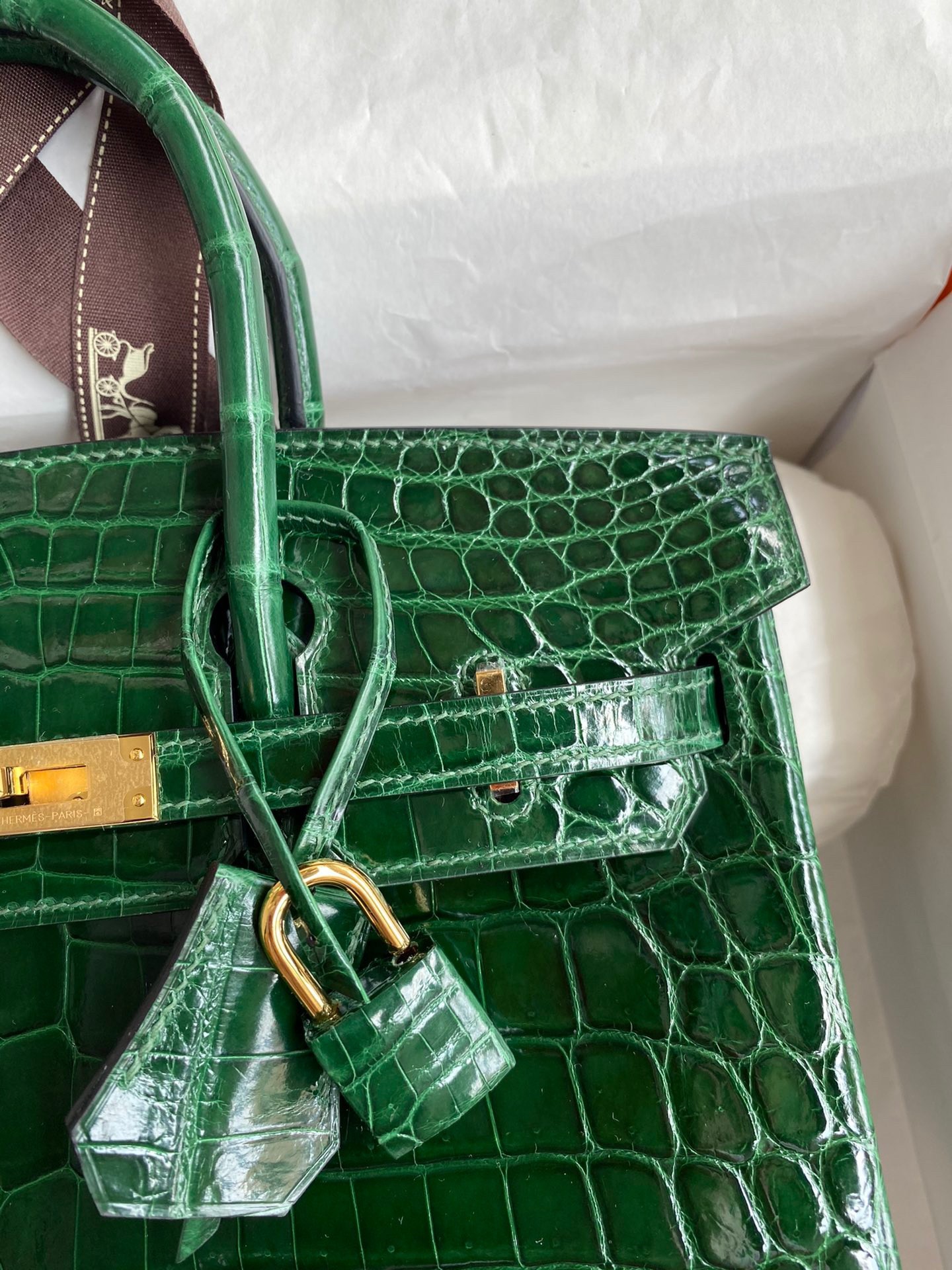 H**mes birkin 25 handmade bag in malachite crocodile niloticus shiny skin