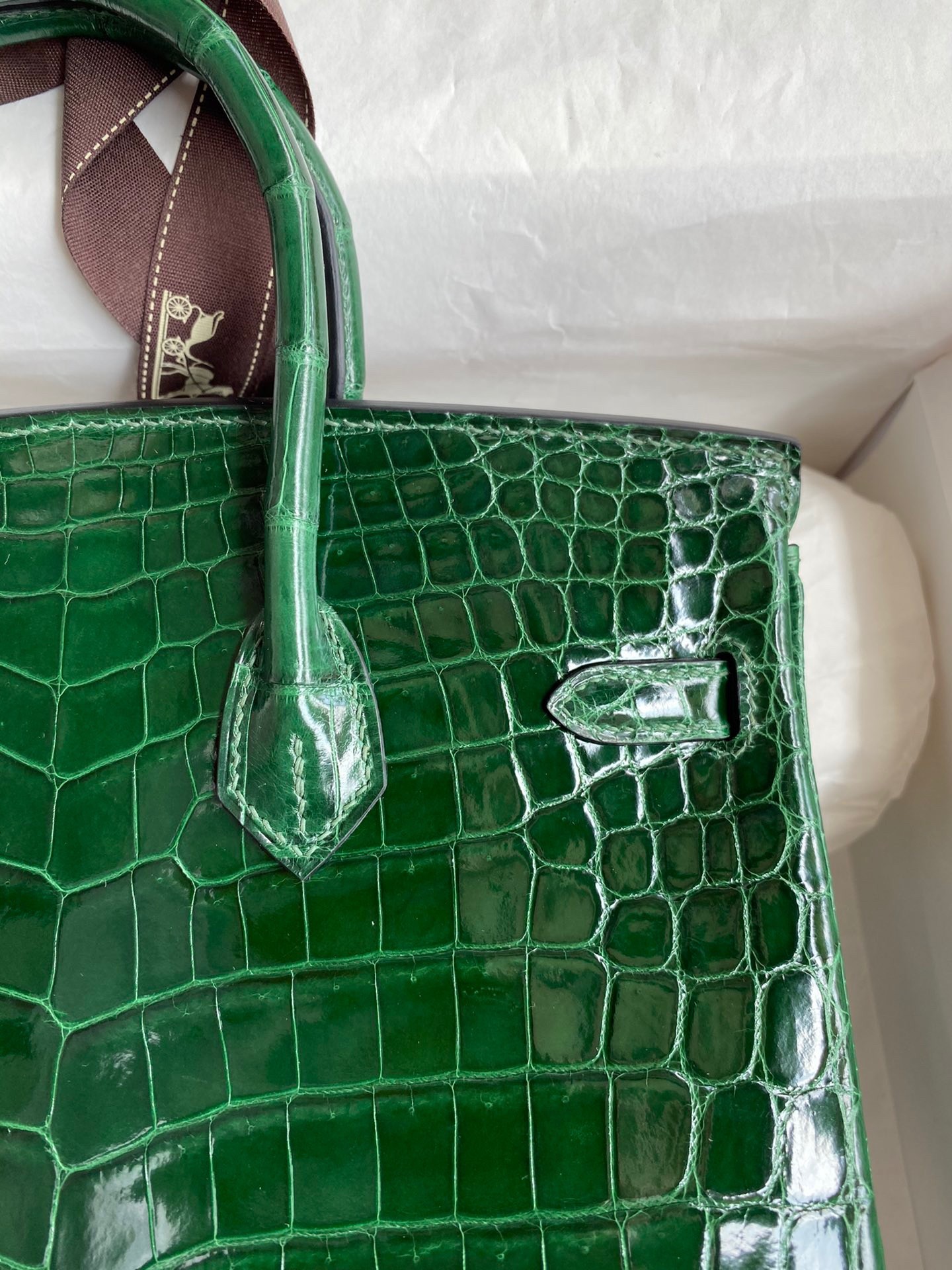 H**mes birkin 25 handmade bag in malachite crocodile niloticus shiny skin