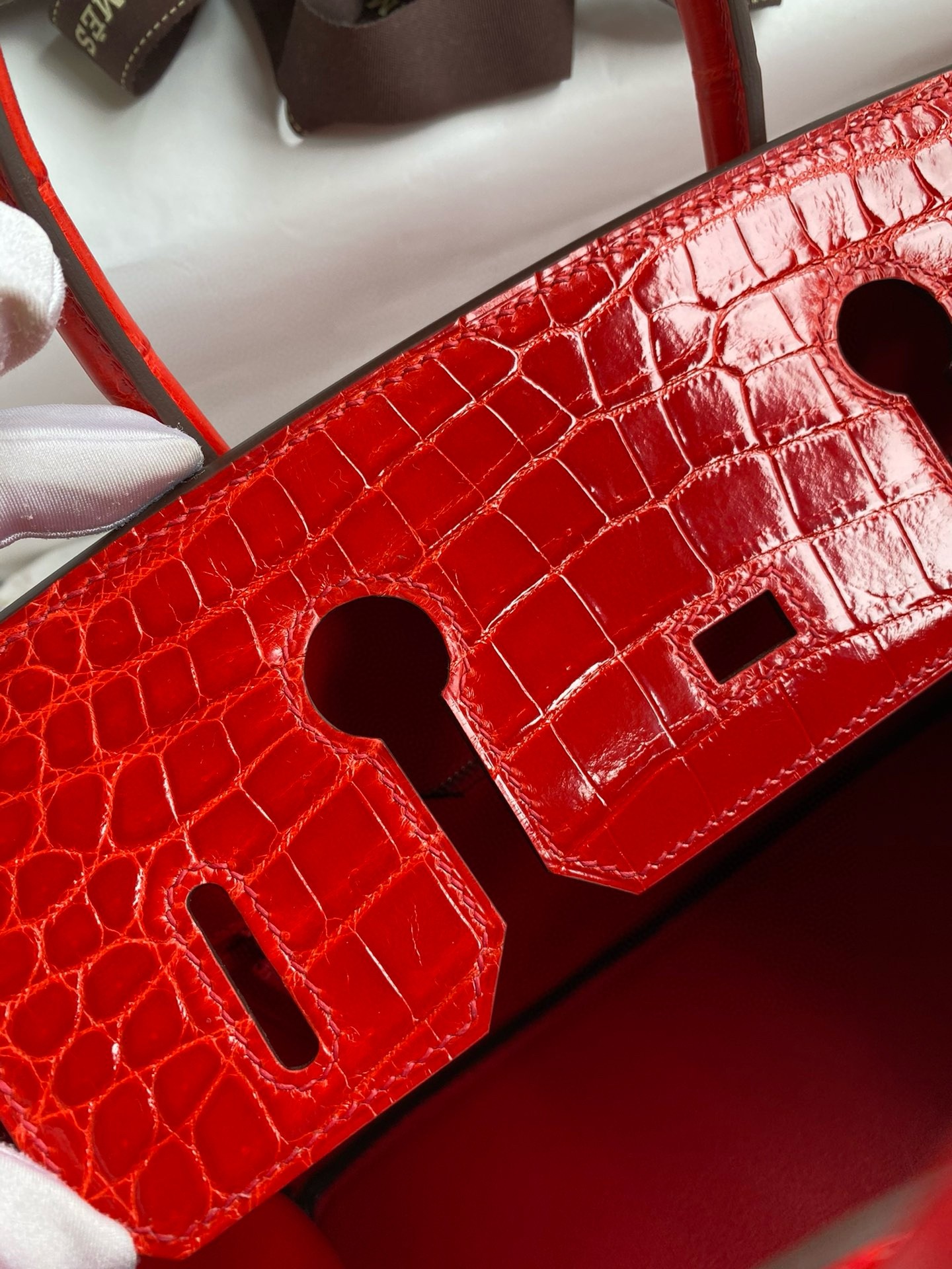 H**mes birkin 25 handmade bag in red crocodile niloticus shiny skin