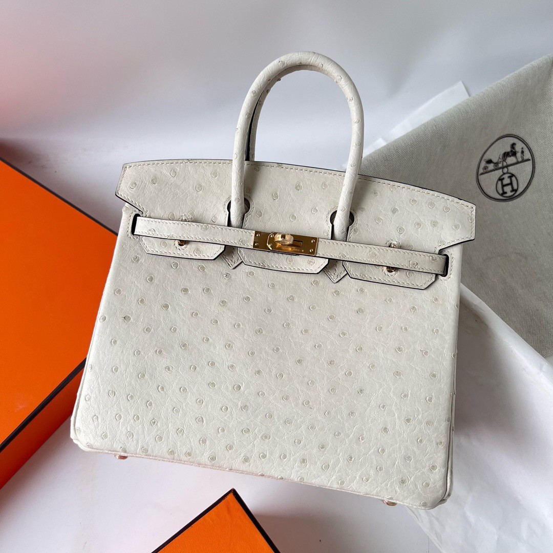 H**mes birkin 25 retourne handmade bag in beton ostrich leather