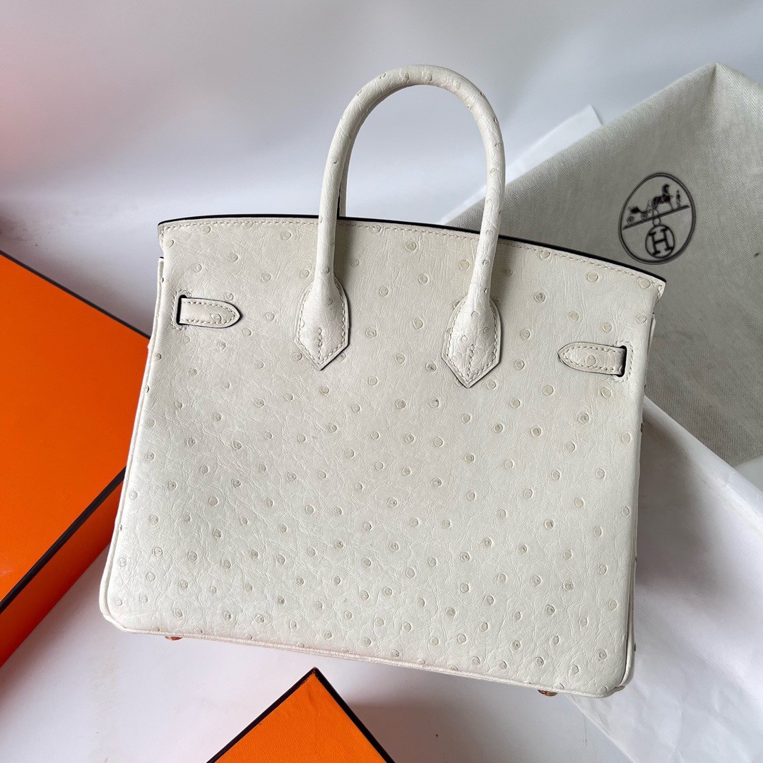 H**mes birkin 25 retourne handmade bag in beton ostrich leather