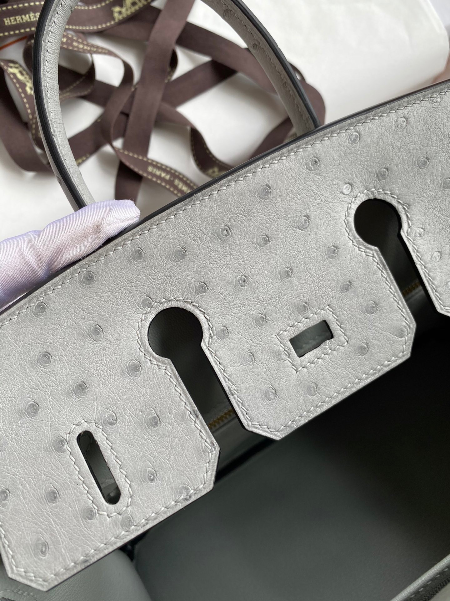 H**mes birkin 25 retourne handmade bag in blue glacier ostrich leather
