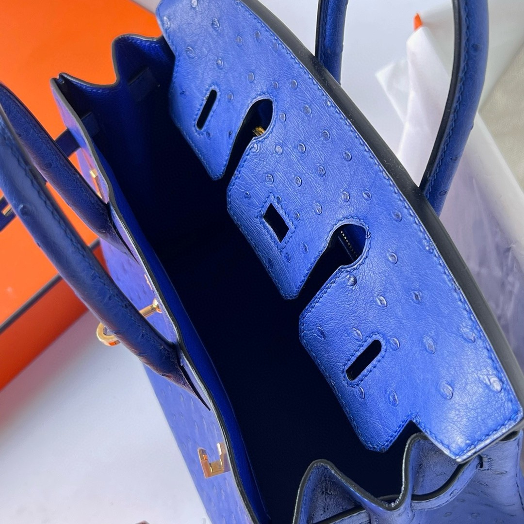 H**mes birkin 25 retourne handmade bag in blue zellige ostrich leather