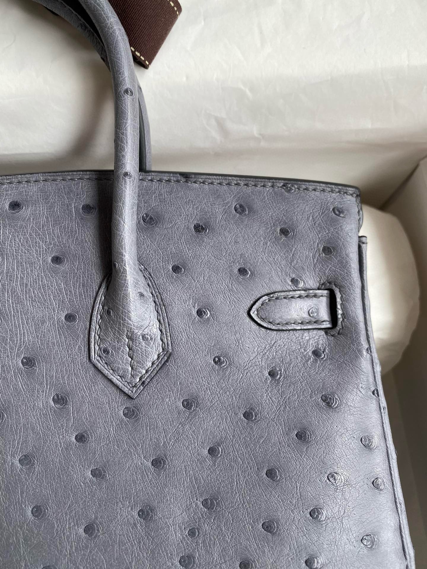 H**mes birkin 25 retourne handmade bag in gris agate ostrich leather