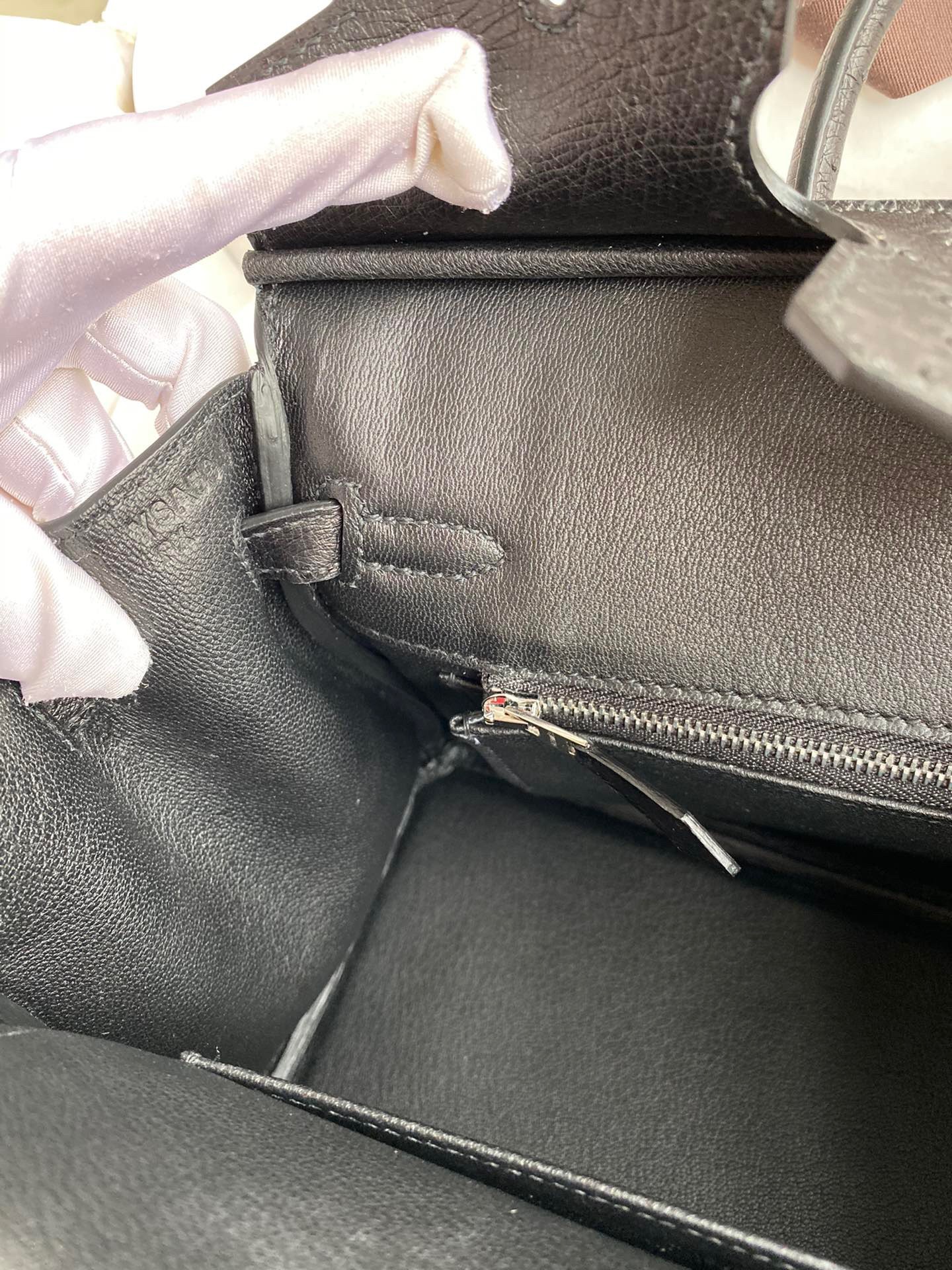 H**mes birkin 25 retourne handmade bag in black ostrich leather
