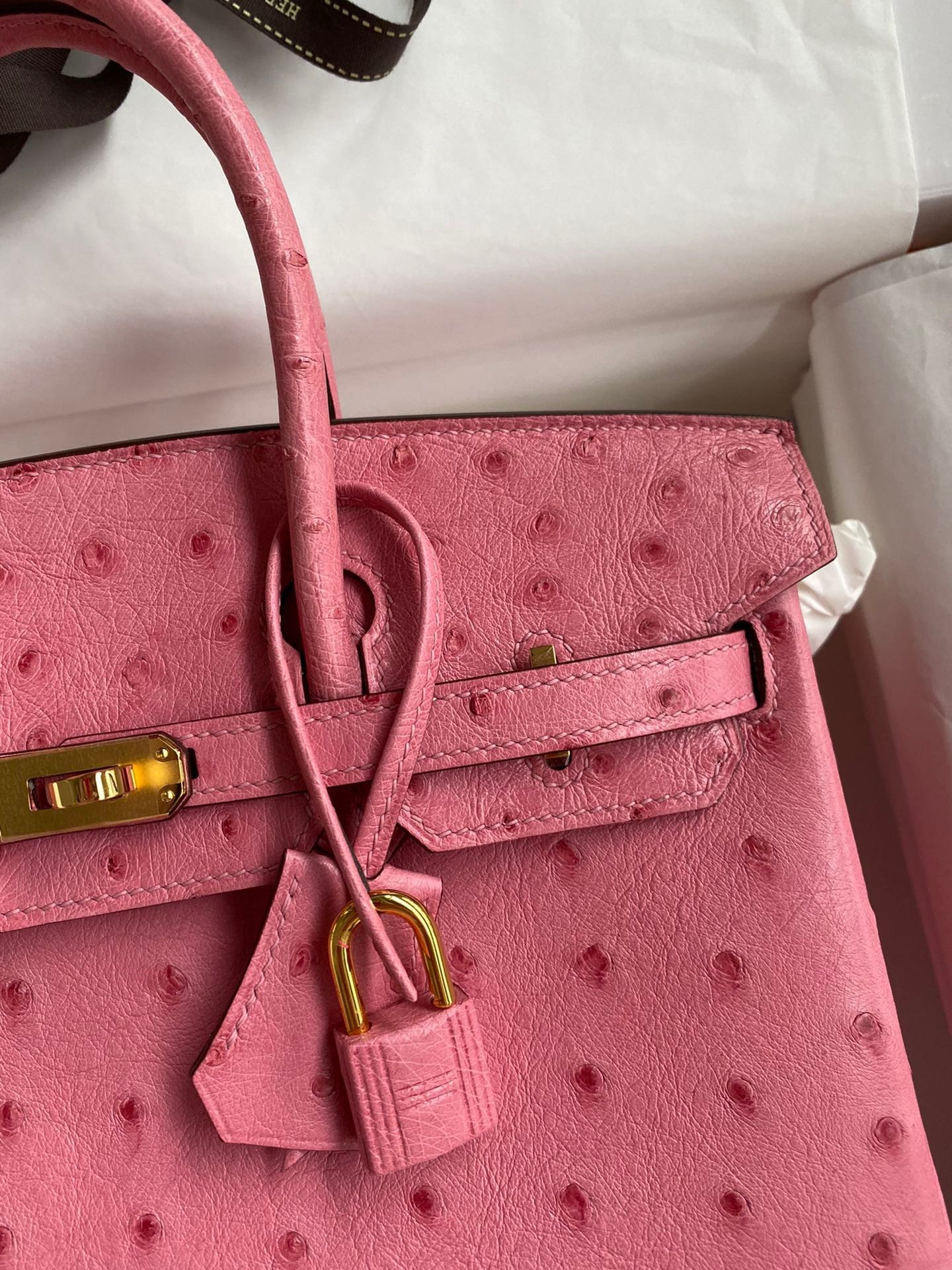 H**mes birkin 25 retourne handmade bag in pink ostrich leather