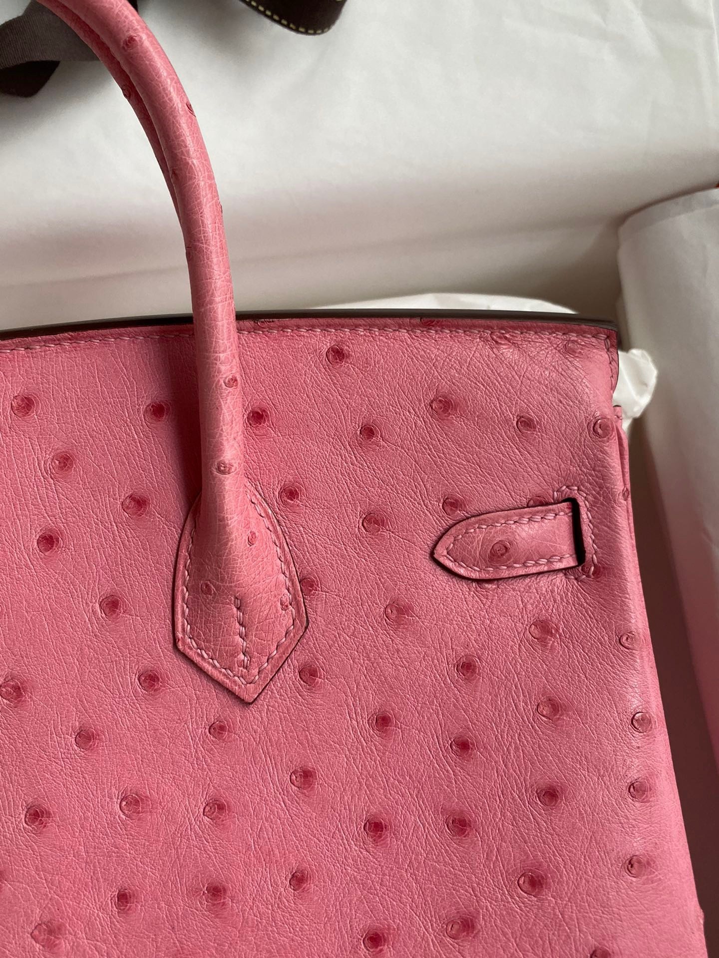H**mes birkin 25 retourne handmade bag in pink ostrich leather