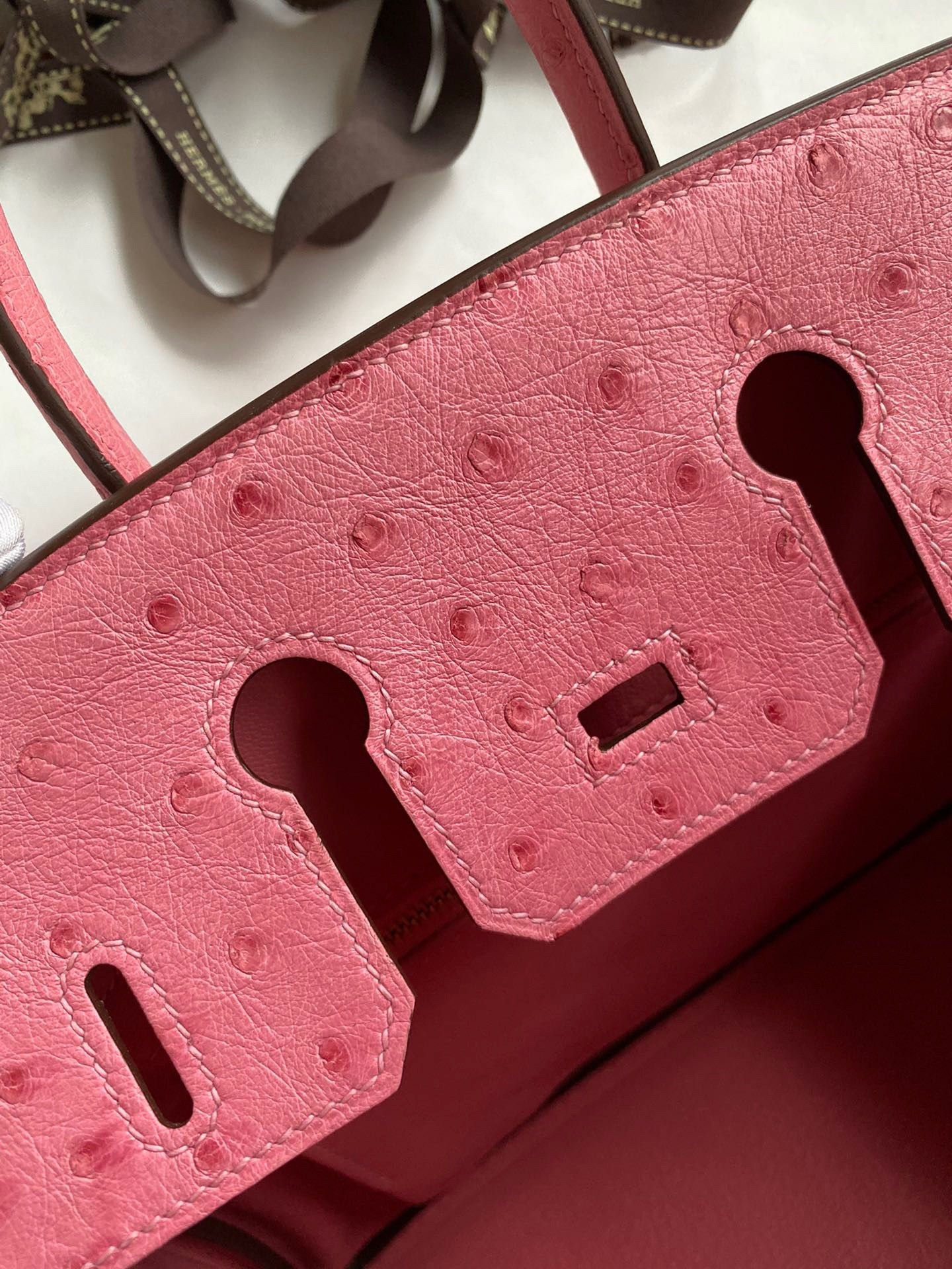 H**mes birkin 25 retourne handmade bag in pink ostrich leather