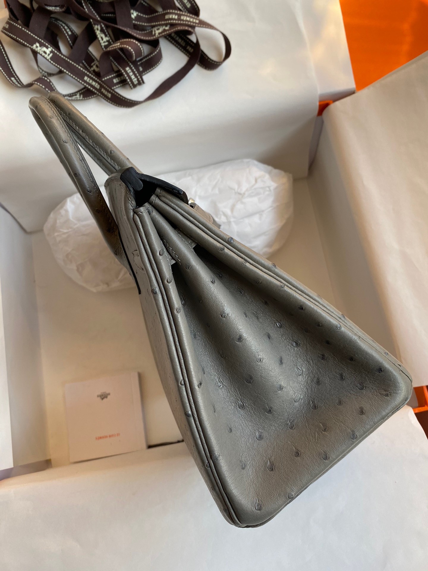 H**mes birkin 25 retourne handmade bag in gris tourterelle ostrich leather
