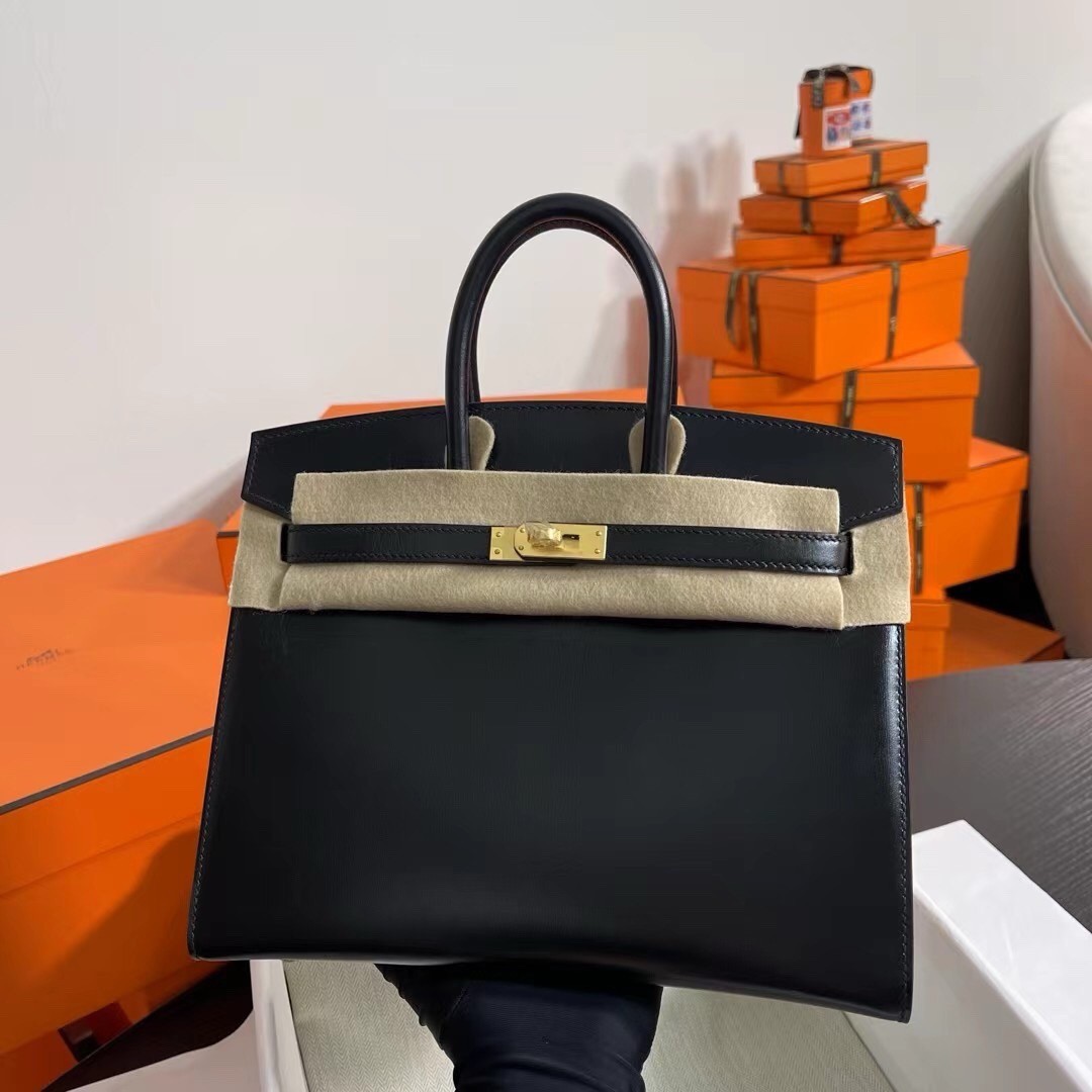 H**mes birkin 25 sellier handmade bag in black box calfskin